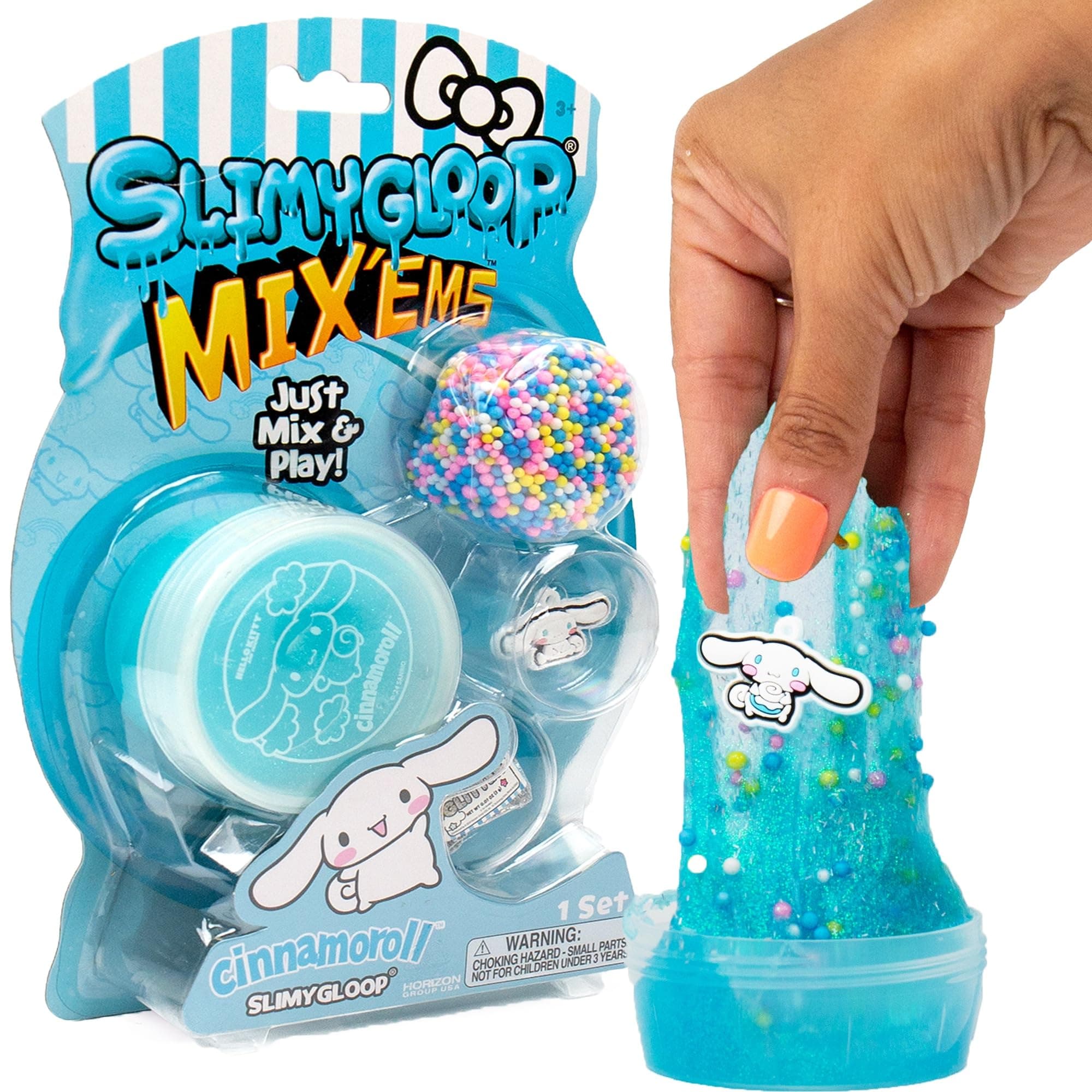 Cinnamoroll SLIMYGLOOP Mix’EMS Slime, Collectible Charm with Fun Add-Ins, Hello Kitty and Blue Glitter Slime, Sanrio Party Favors for Kids 8-12, Girls Toys Age 6-8, Sanrio Stuff