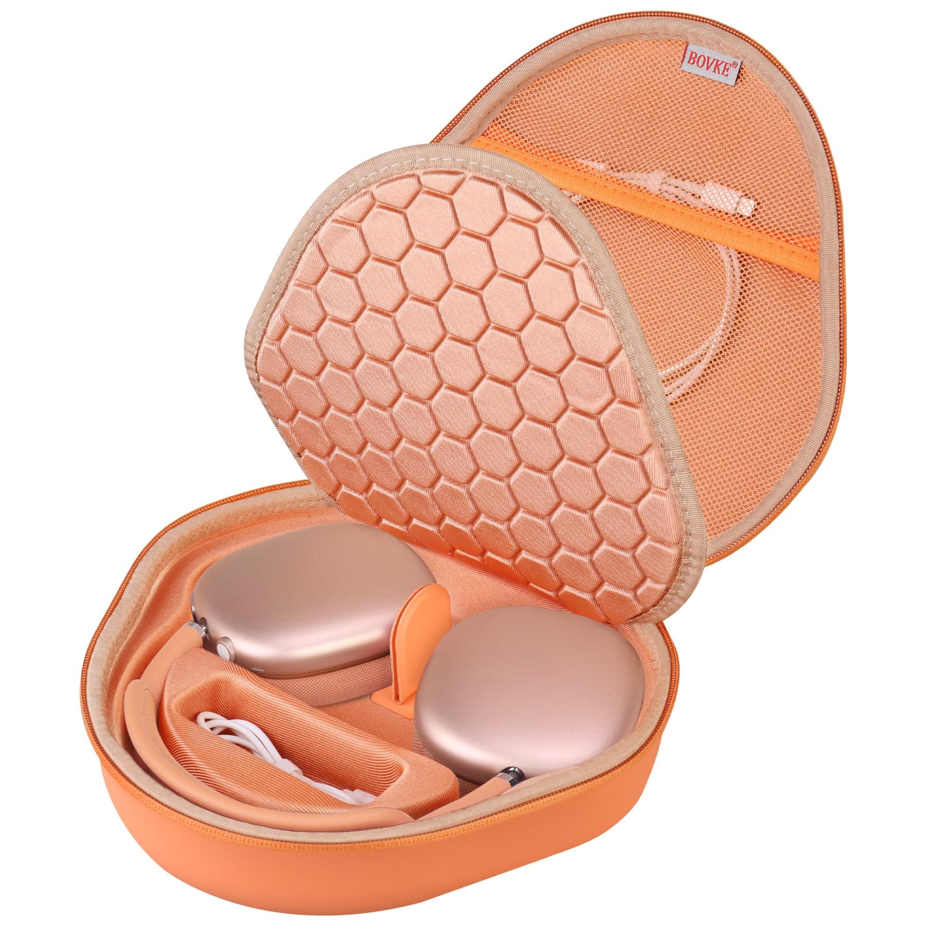 BOVKE Hard Carrying Case with Sleep Mode for Apple AirPods Max Wireless Over-Ear Headphones, AirPods Max Protective Portable Storage Bag with Mesh Pocket for USB-C Charging Cables Accessories, Orange