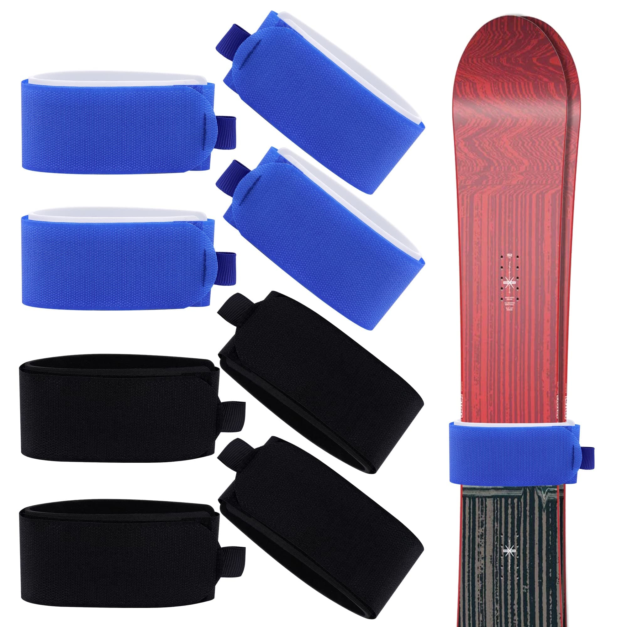 Tugaizi Ski Straps Adjustable Ski Wraps Ties Ski Fastener Straps for Families Winter Holiday, Hook and Loop Fasteners, 8 Pieces