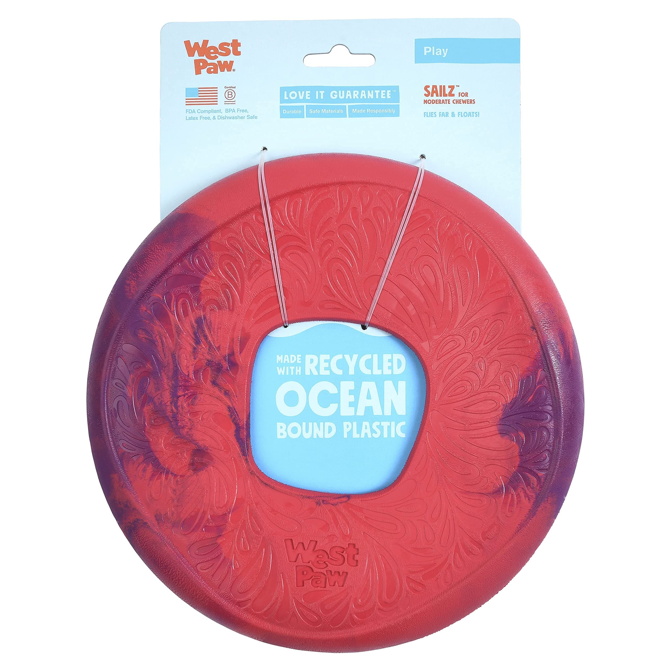 WEST PAWSeaflex Sailz Dog Toy Flying Disc – Machine Washable Dog Toys for Moderate Chewers – Eco-Friendly Zogoflex Toys for Dogs – Perfect for Gnawing, Fetch, Catch, Pet Training – Hibiscus