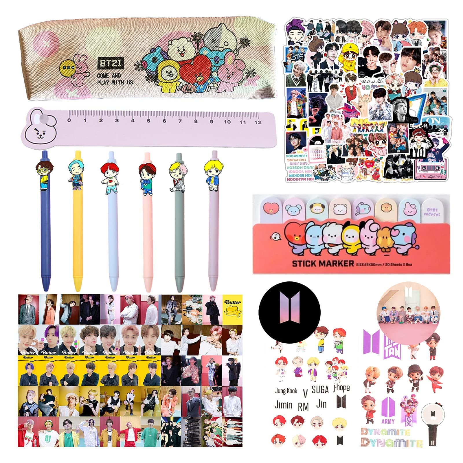 BTS Merchandise BTS Gifts Including Pencil Case Pen Ruler Stickers Sticky Note Button Pin Photocards Tattoo Stickers