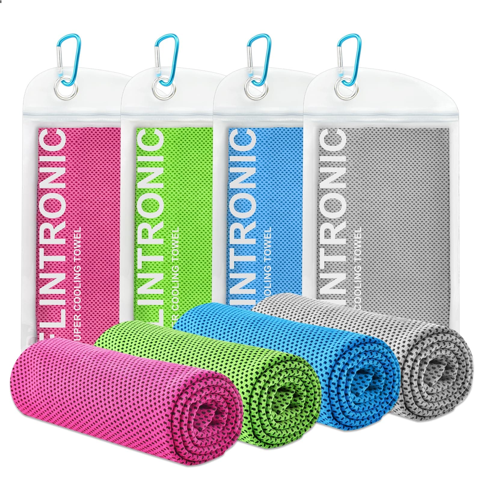 flintronic Cooling Towel 4 Pack (48"x12"), Cooling Cold Towels for Neck, Quick Dry Golf Towel for Instant Relief, Soft Breathable Sweat Towel, Microfibre Fitness Towel for Travel, Hiking, Gym, Yoga