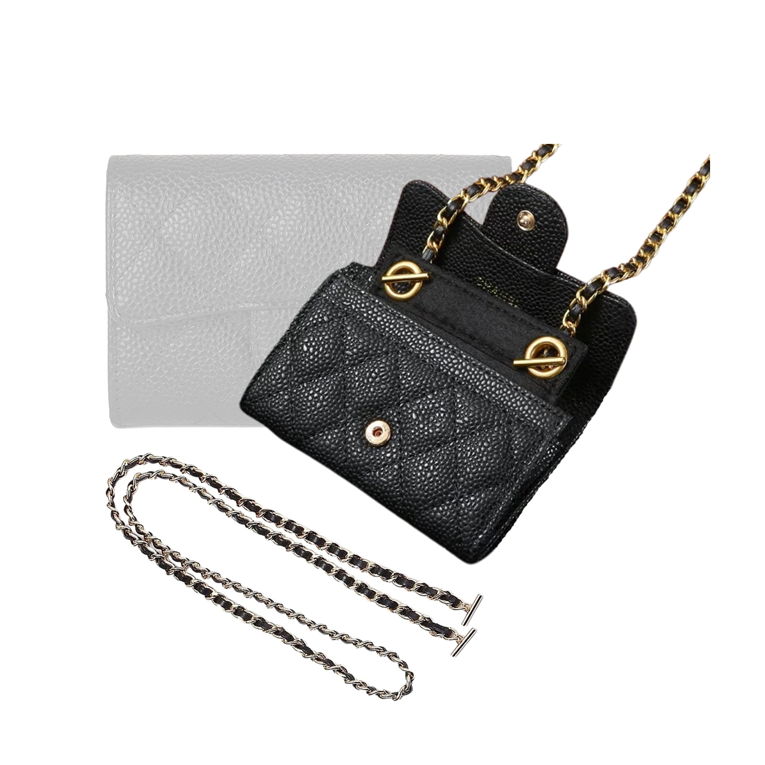 Card Holder Conversion Kit for Small Flap Wallet Insert & Chain Strap, Classic Small Wallet on Chain, Credit Card Holder Insert Crossbody Converter Kit (120cm Old Silver Metal Chain, Slate Grey)