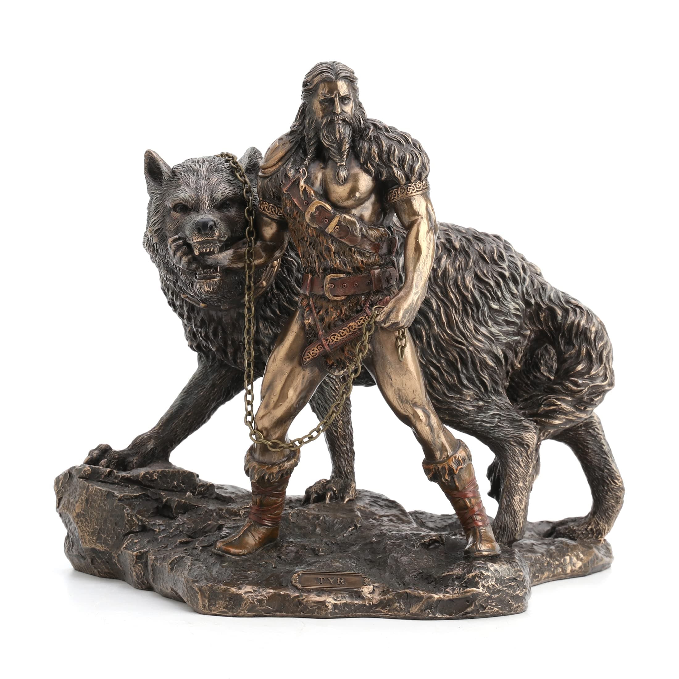 Veronese Design Norse God of Combat and Victory Tyr The Binding Fenrir Wolf Bronze Finish Statue - 9 Inches High Impressive Detail Hand Painted Accents