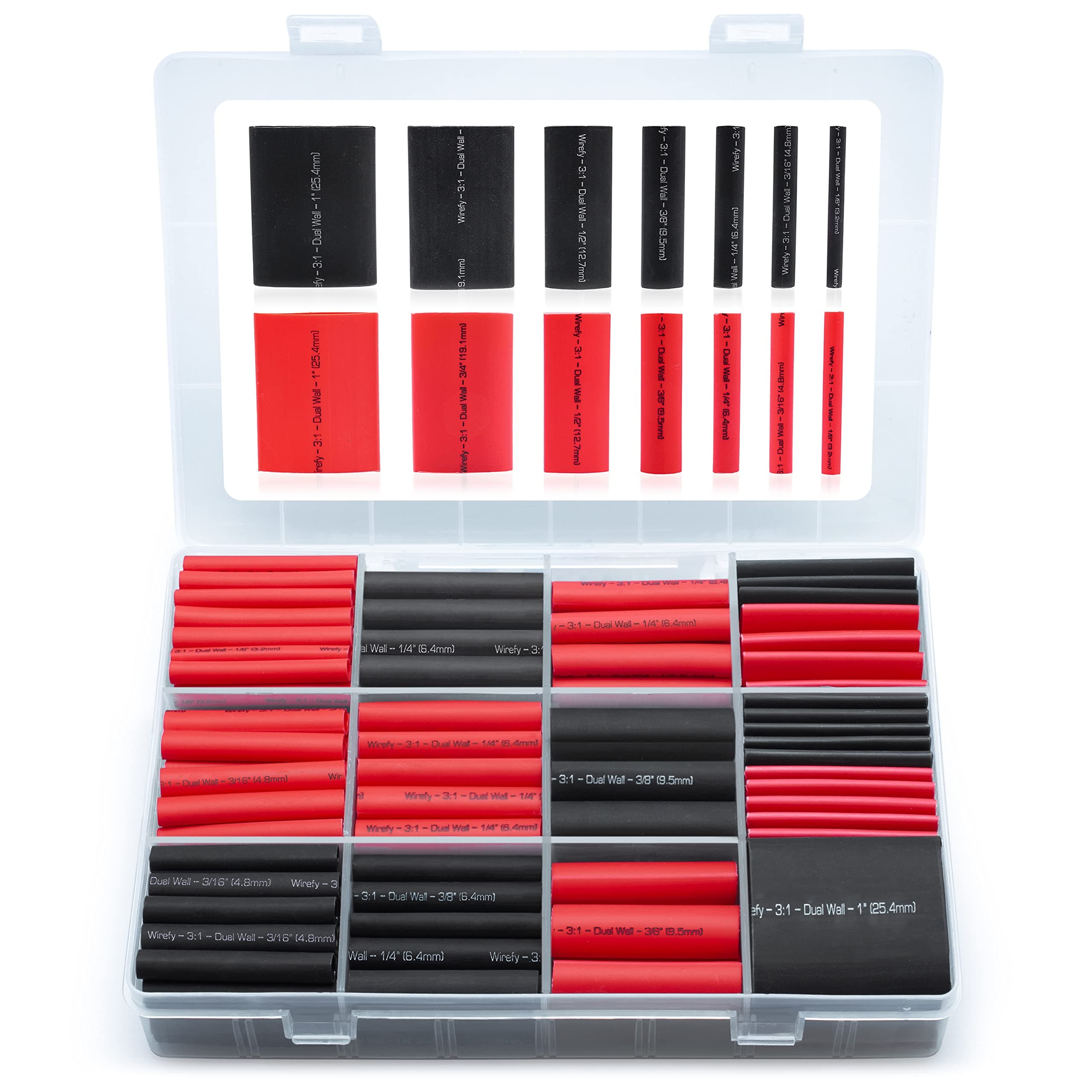Wirefy Heat Shrink Tubing Kit 200 PCS - 3:1 Ratio Adhesive Lined, Wire Shrink Wrap Tubing - Industrial Heat-Shrink Tubing - Black & Red - Shrink Wrap Tubing | UL Listed