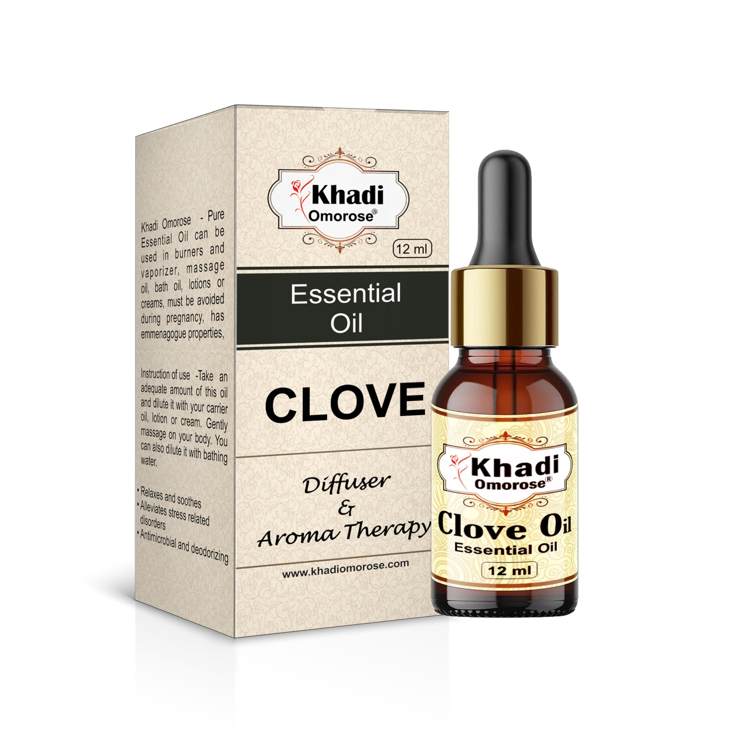 Khadi Omorose Clove Bud Essential Oil | Pure, Natural & Undiluted For Hair, Skin & Tooth (12 ML)