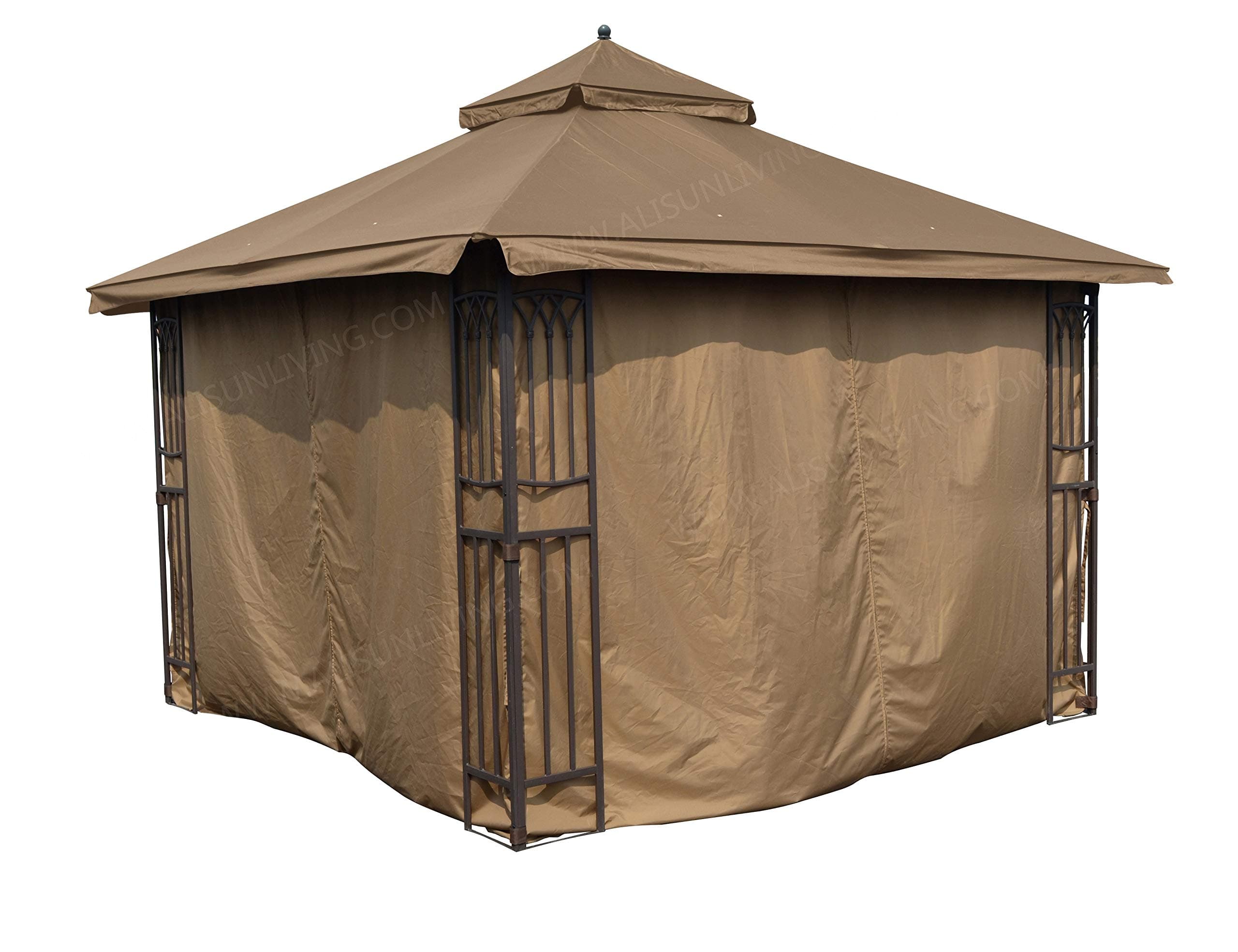 APEX GARDEN Four-Side Privacy Curtain Set for 10-Ft x 10-Ft Gazebo (10-ft x 10-ft, Tan)