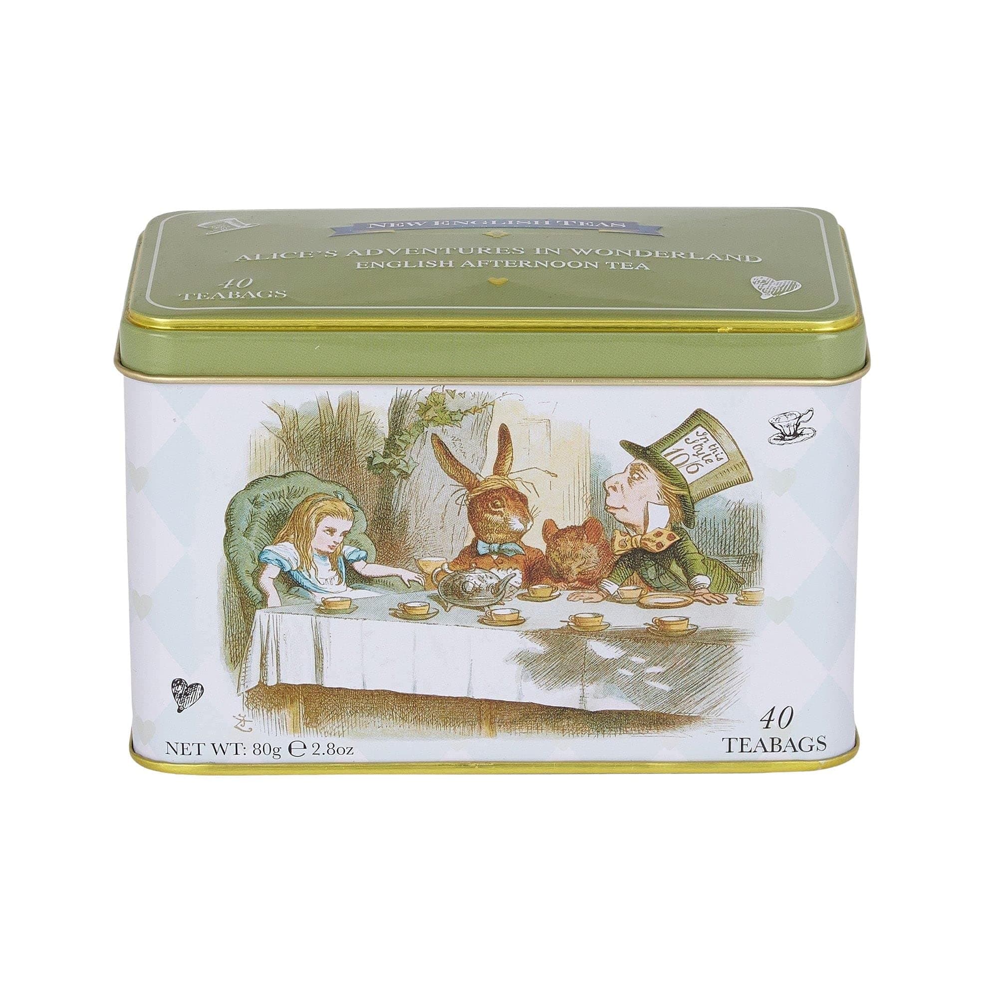 New English Teas Alice In Wonderland Tea Tin with 40 English Afternoon Teabags, Mad Hatter Tea Party