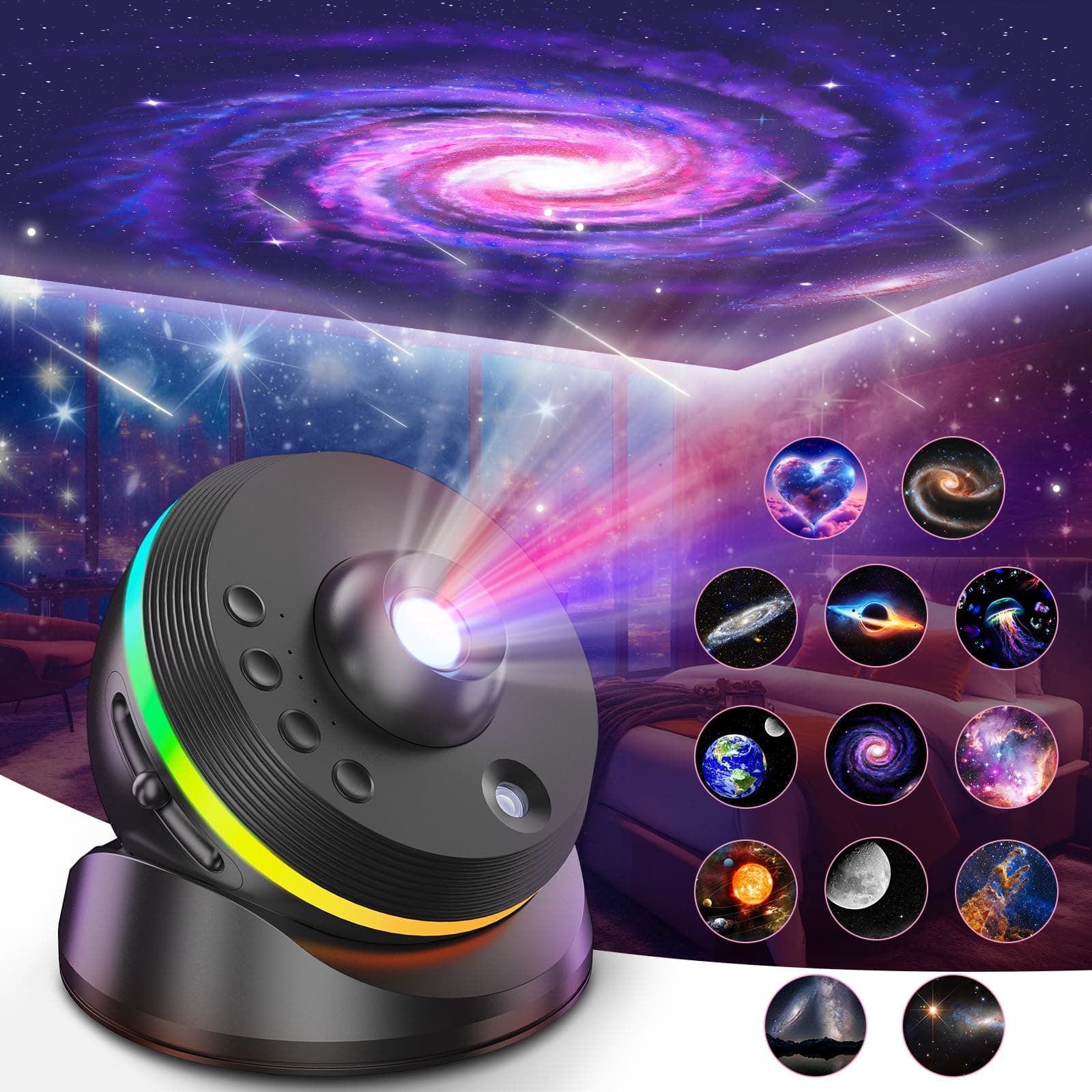 [5/6th Gen Upgraded] Planetarium Galaxy projector, 13 in 1 Star Light Projector Starry Sleep Night light with Dynamic Meteors,360° Rotation Nebula,4K HD&Large Scale Projection for Bedroom Decor，Kids