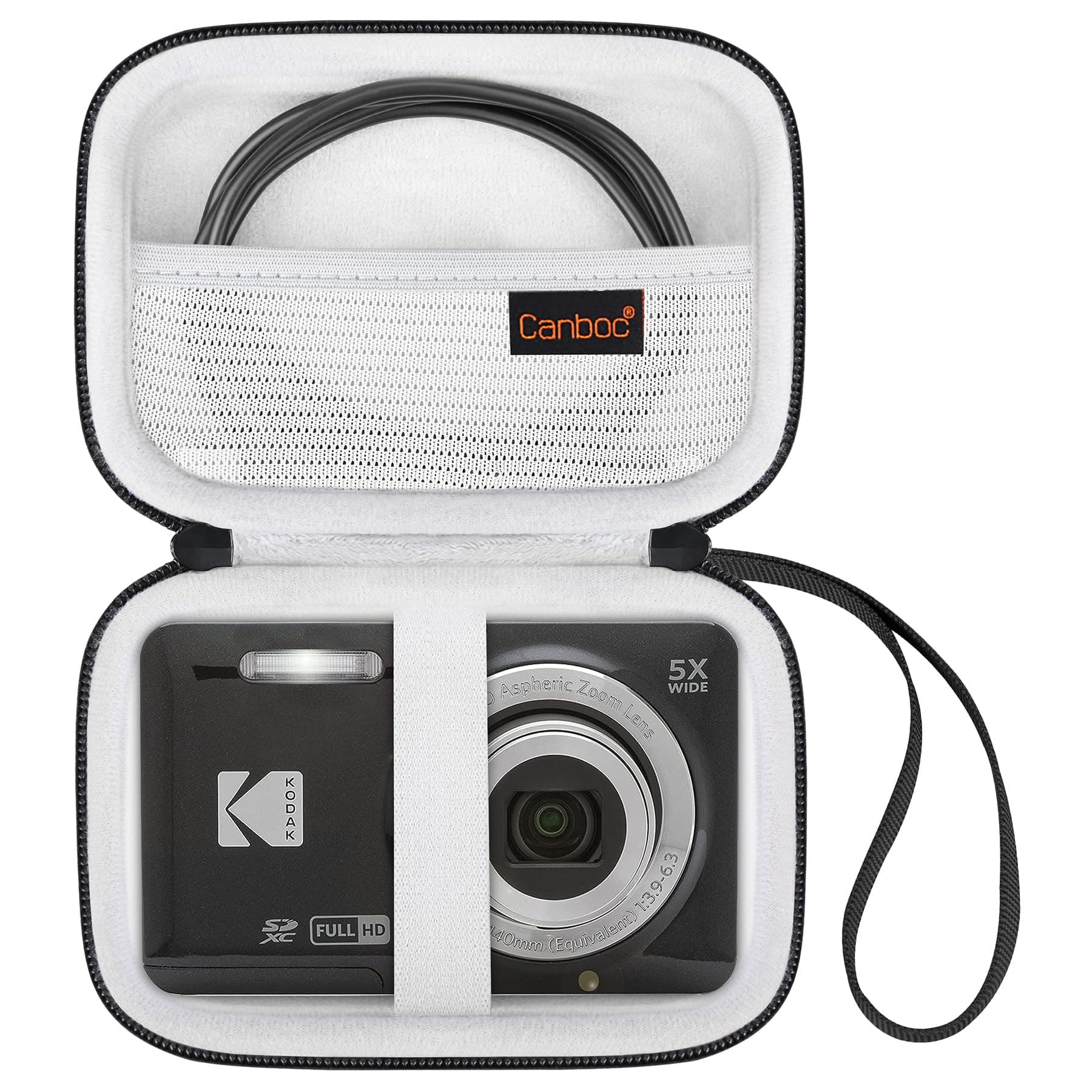 Canboc Hard Case for Kodak PIXPRO Friendly Zoom FZ55 / FZ45 / FZ53 16MP Digital Camera, Mesh Pocket fits SD Card, USB Charging Adapter, USB Cable, Black