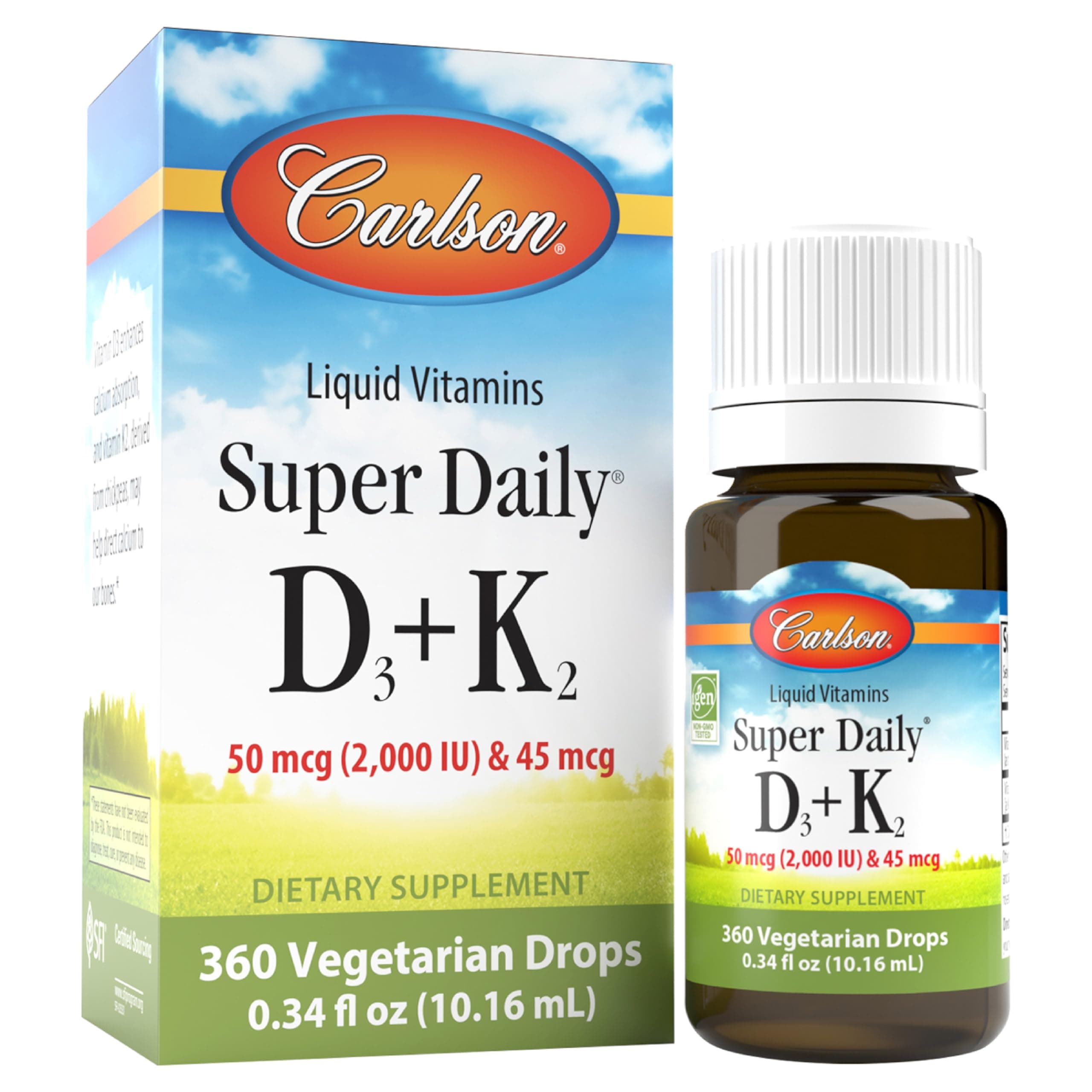 Super Daily D3 + K2, 50 mcg D3 + 45 mcg MK-7, Heart & Bone Health, 360 Liquid Drops, 10.16 ml