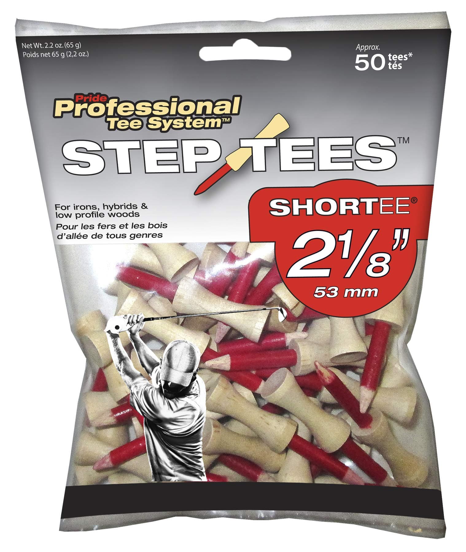 Pride Professional Tee System Two Piece Step Tee, 50 Count, 2-1/8 inch (Red)