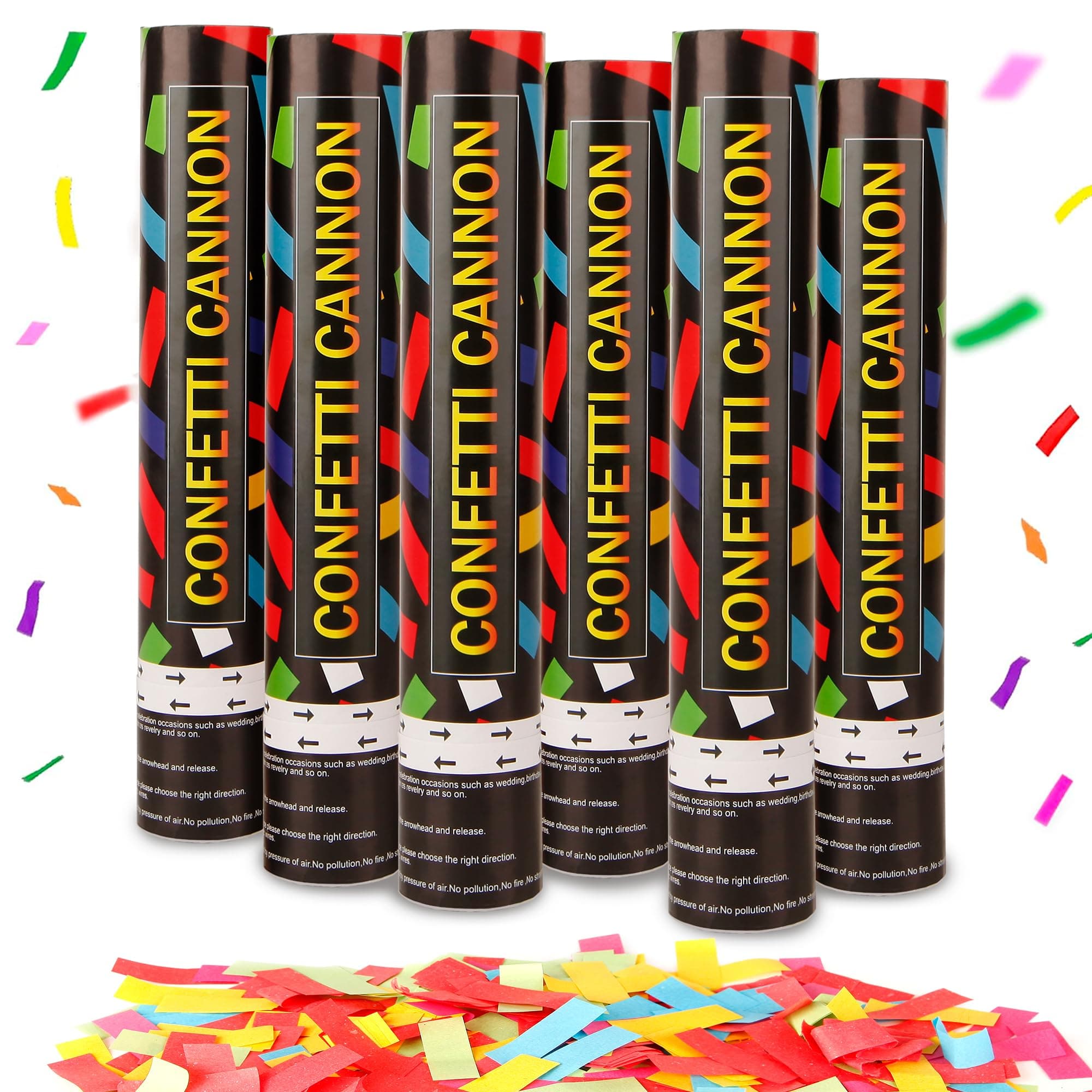 12 Inch Confetti Cannon Multicolor Confetti Popper Party Shooter for Wedding Birthday Graduation Celebration, Pack of 6 Confetti cannon with Biodegradable Paper Launches 25 ft