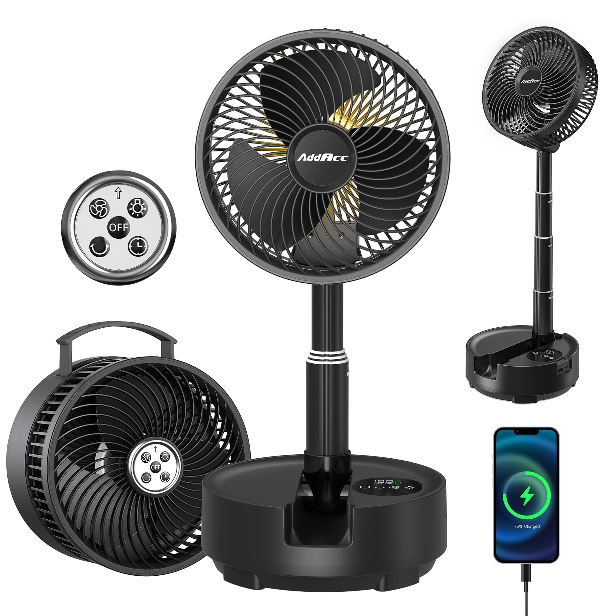 Portable Travel Fan, Foldable Standing Fan for Bedroom, 112H Run & 9 Speeds, Rechargeable Fan With Timer & Remote, Collapsible Oscillating Fan for Travel Cruise Essential Home RV Outdoor Power Outage