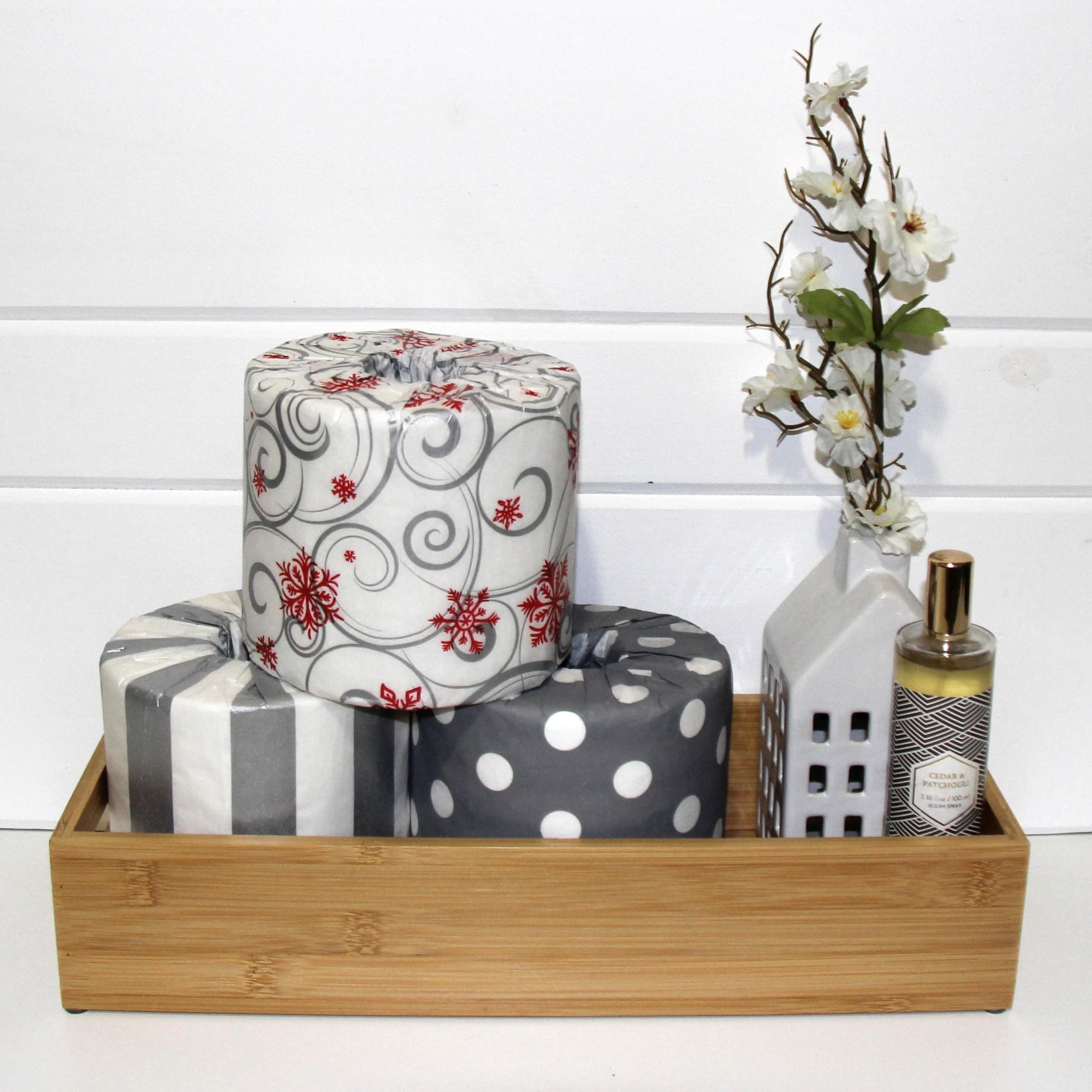 Decorative Toilet Paper Covers, 9 Paper Wraps, 3 of Each of the Designs, Fits Any Size Toilet Paper Roll (Pattern: Silver Snow)