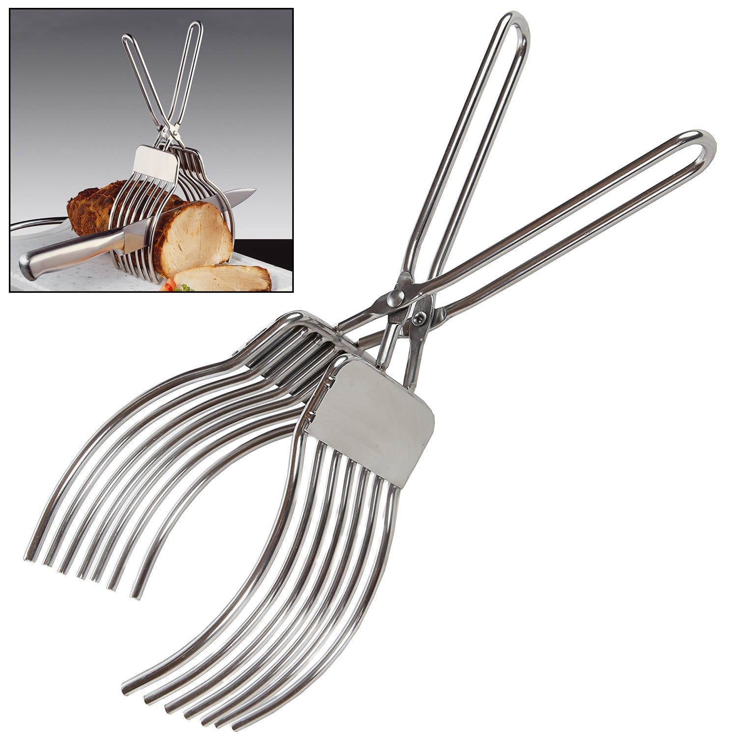 KEISSCO Stainless Steel Roast Beef Cutting Tongs Meat Bread Slicing Tong Onion Tomato Holder for Slicing Vegetable Fruits Cutting Kitchen Aid