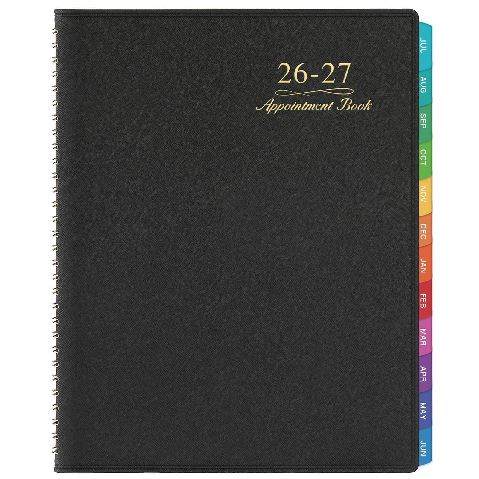 Appointment Book/Planner 2026-2027 - Weekly Appointment Book 2026-2027, July 2026 - June 2027, Daily/Hourly Planner with Tabs, 15 Minutes, 8.26" x 11.4", Wirebound - Black