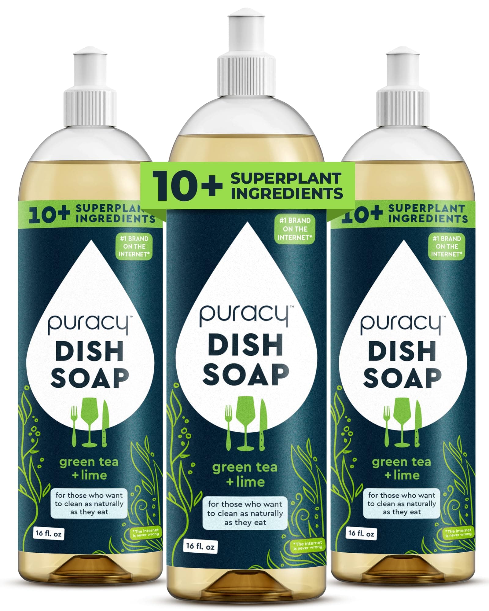 - Puracy Natural Dish Soap Packs- Skin-Softening Plant-Based Dishwashing Soap, Non-Toxic Dish Soap, Organic Liquid Dishwashing Detergent Soap (Green Tea & Lime, 16 fl oz, 3 Pack)