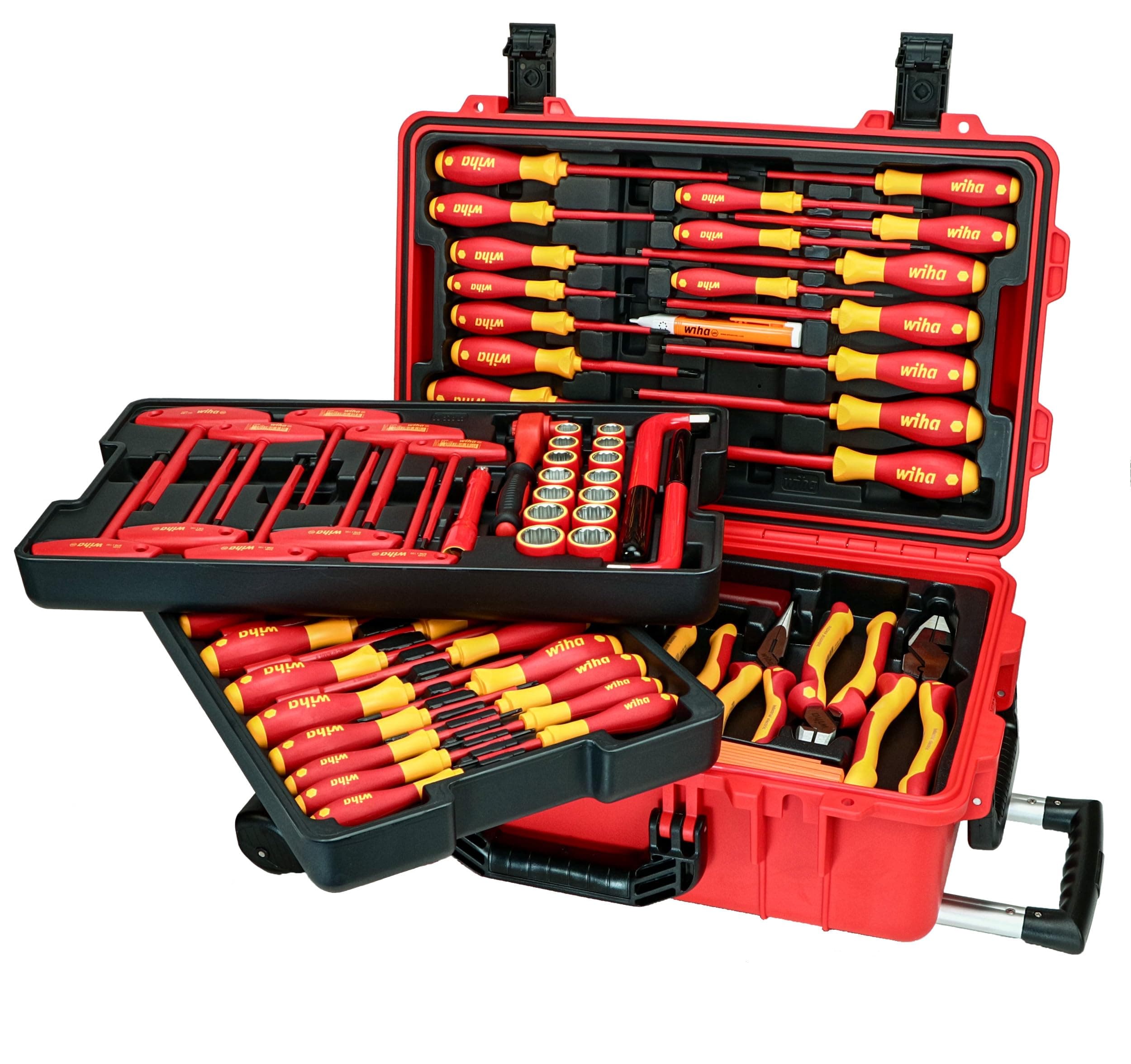 32800 Insulated Tool Set with Screwdrivers, Nut Drivers, Pliers, Cutters, Ruler, Knife and Sockets in Rolling Tool Case, 10,000 Volt Tested and 1000 Volt Rated, 80-Piece Set, One Size