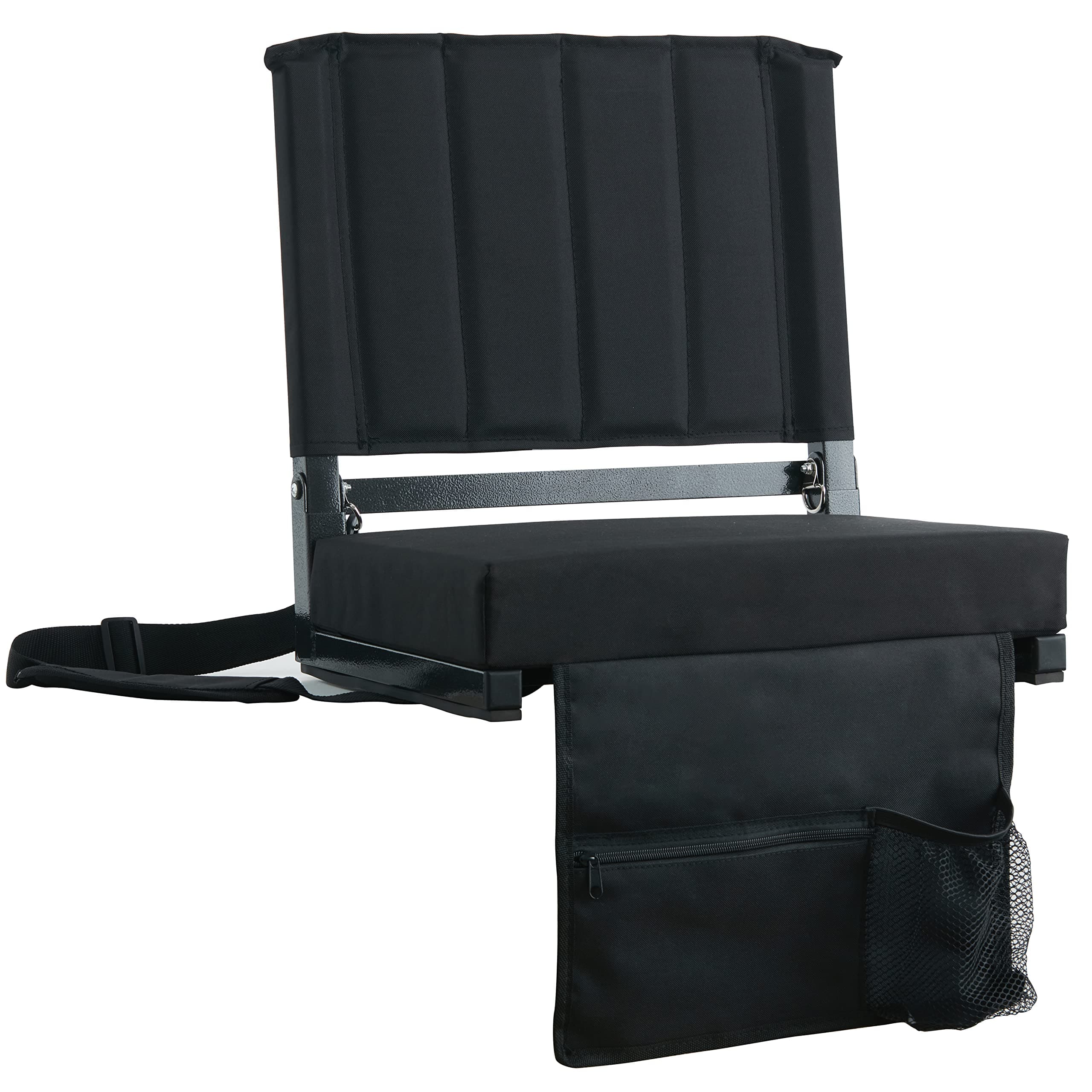 SPORT BEATS Stadium Seats with Back Support Bleacher Chairs with Back and Cushion Thick Padded Bleacher Seats Includes Shoulder Strap Black 2pcs Regular - 17" W x 12" D x 16.5" H
