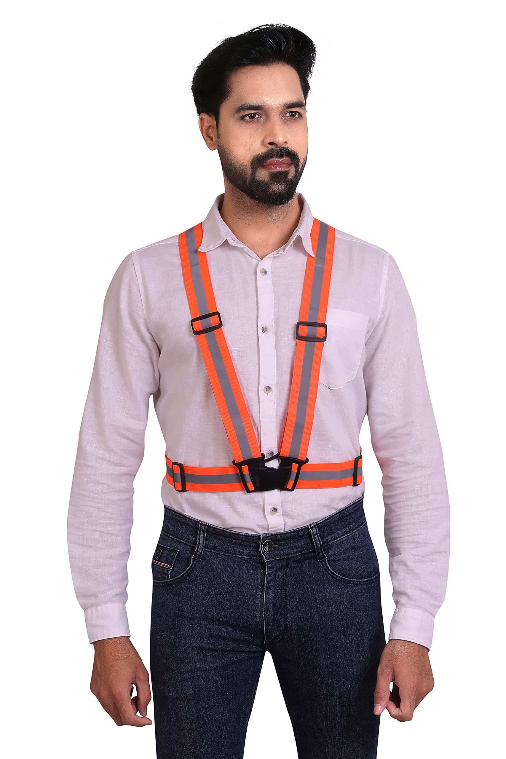 ReflectoSafe Polyester High Visibility Protective Safety Reflective Night Cycling Reflector Strips Cross Belt Stripes Adjustable Vest Belt Jacket, Orange