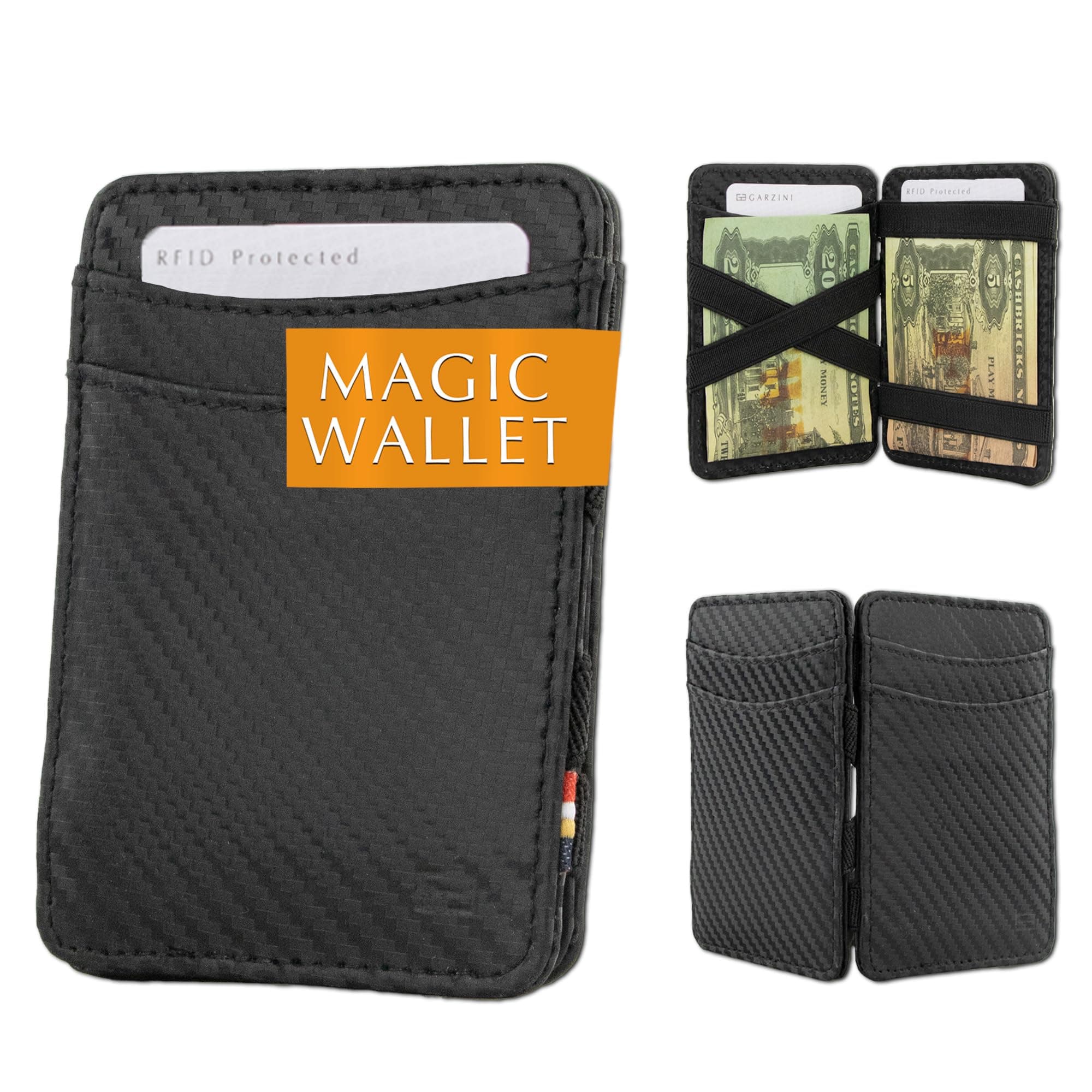 Men's Slim Leather Magic Wallet with RFID Protection, Money Wallet with Space for 8 Cards, Koolzwart, Einheitsgröße, rfid wallet