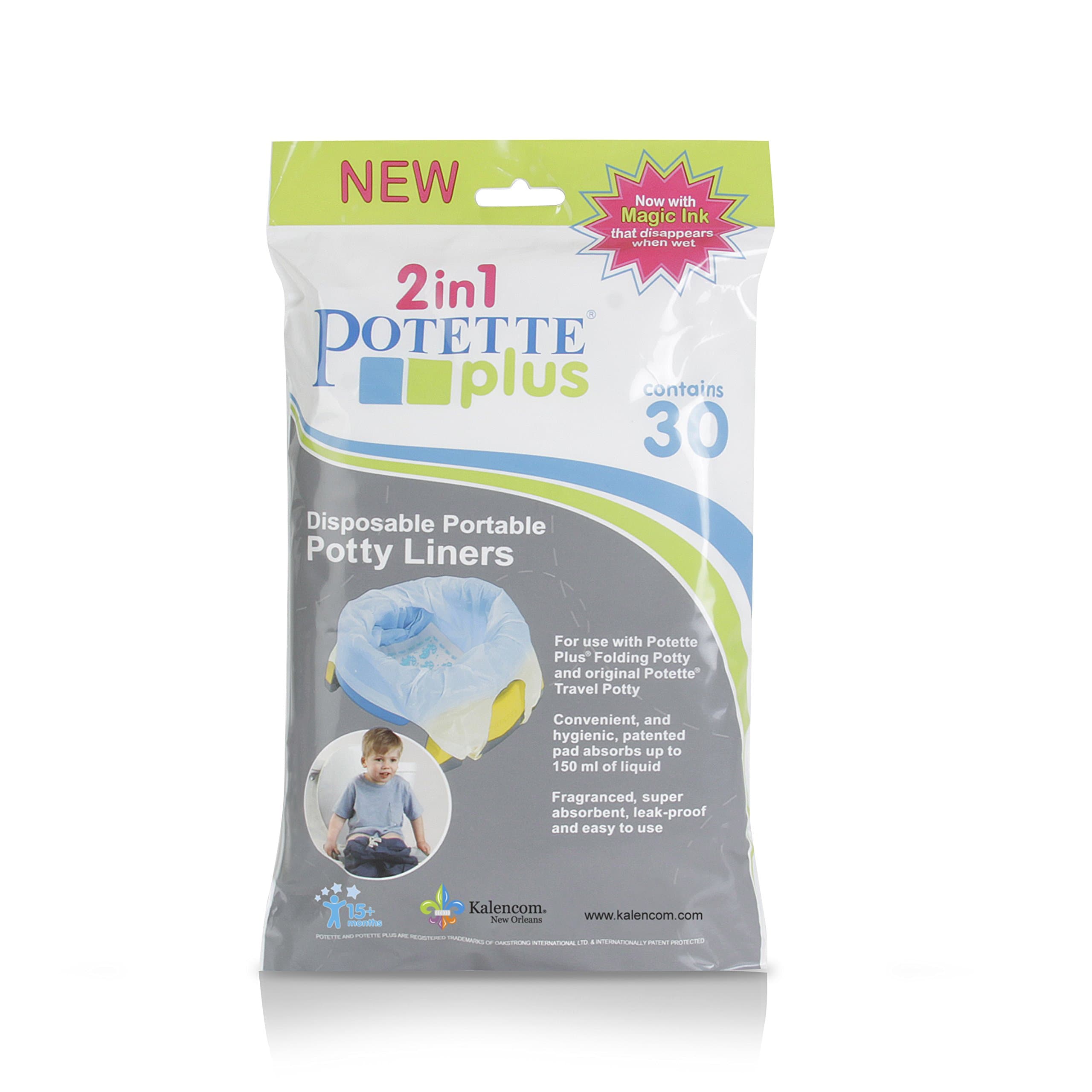 Kalencom Potette Plus Potty Seat Liners - Disposable, Leakproof Liners for Travel Potty Seat - Fragranced to Absorb Odor - 30 Count