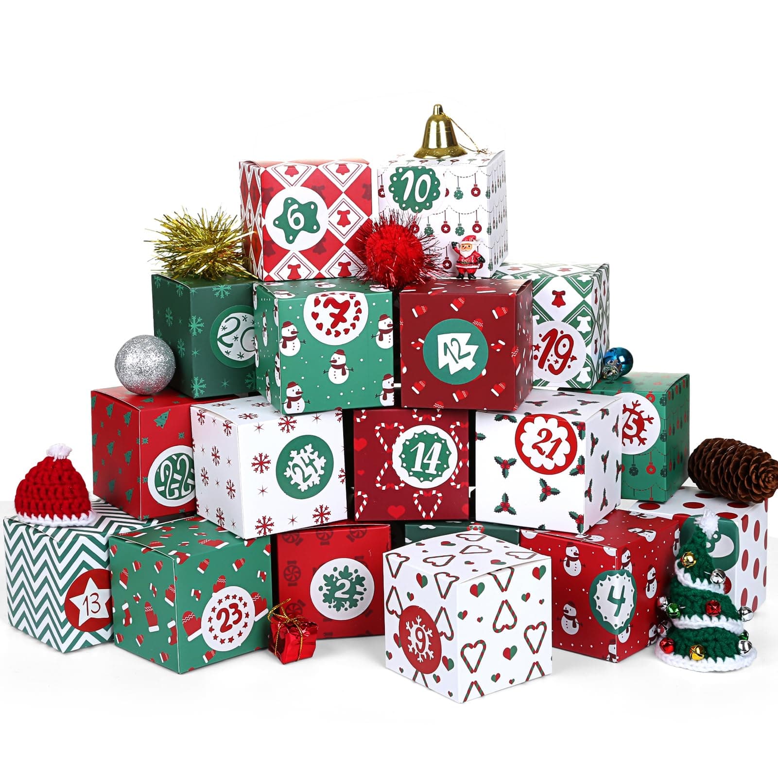 KESOTE DIY Empty Advent Calendar, 24 Cardboard Treasure Boxes with 1-24 Number Stickers Christmas Countdown Calendar for Xmas Holiday Decor