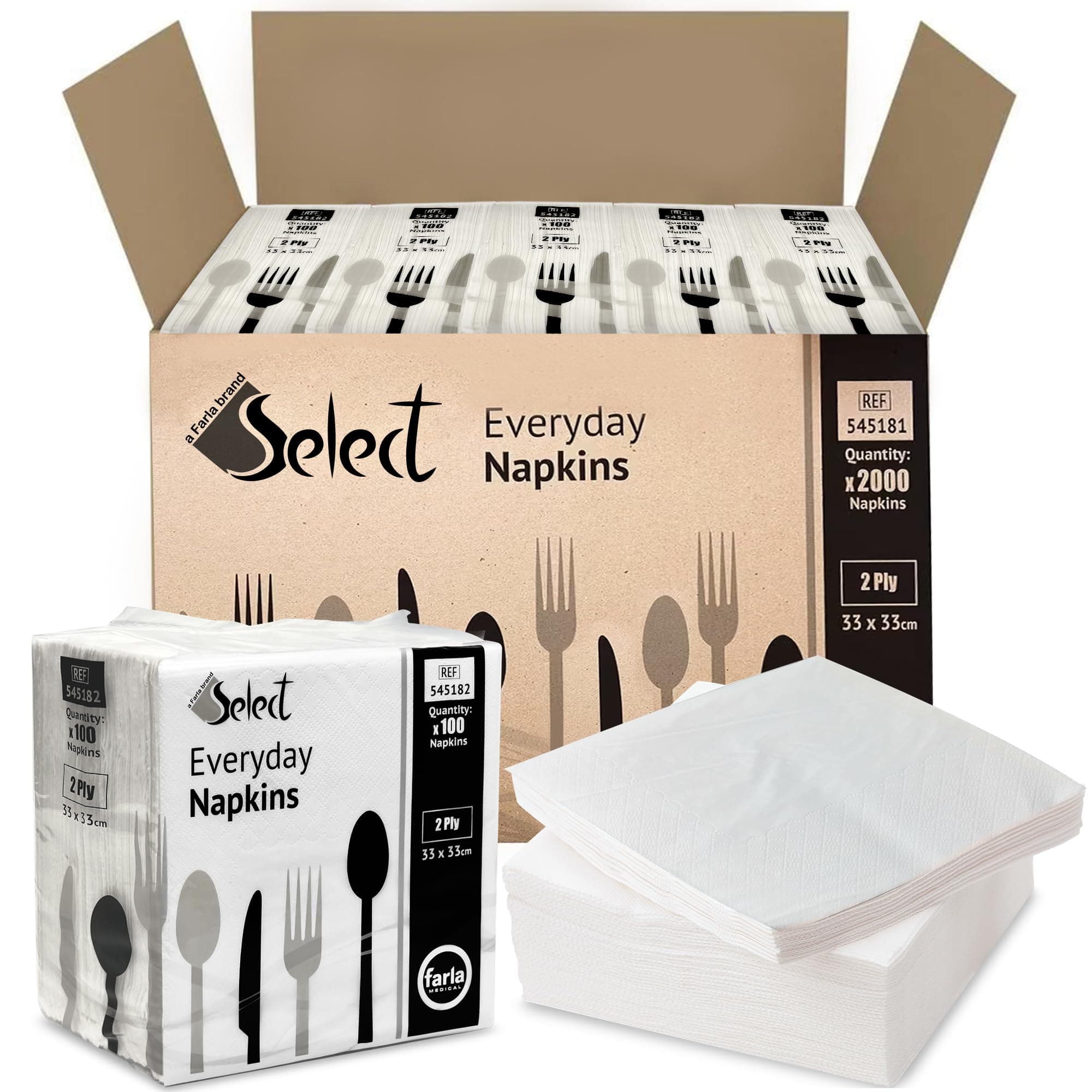 – Select White Paper Napkins - 20 x 100 packs 2-Ply Disposable Table Napkins - Soft and Strong Paper Serviettes for all Occasions - Everyday Tissue for Cleaning Spills, Wiping Surfaces, Personal Hygiene