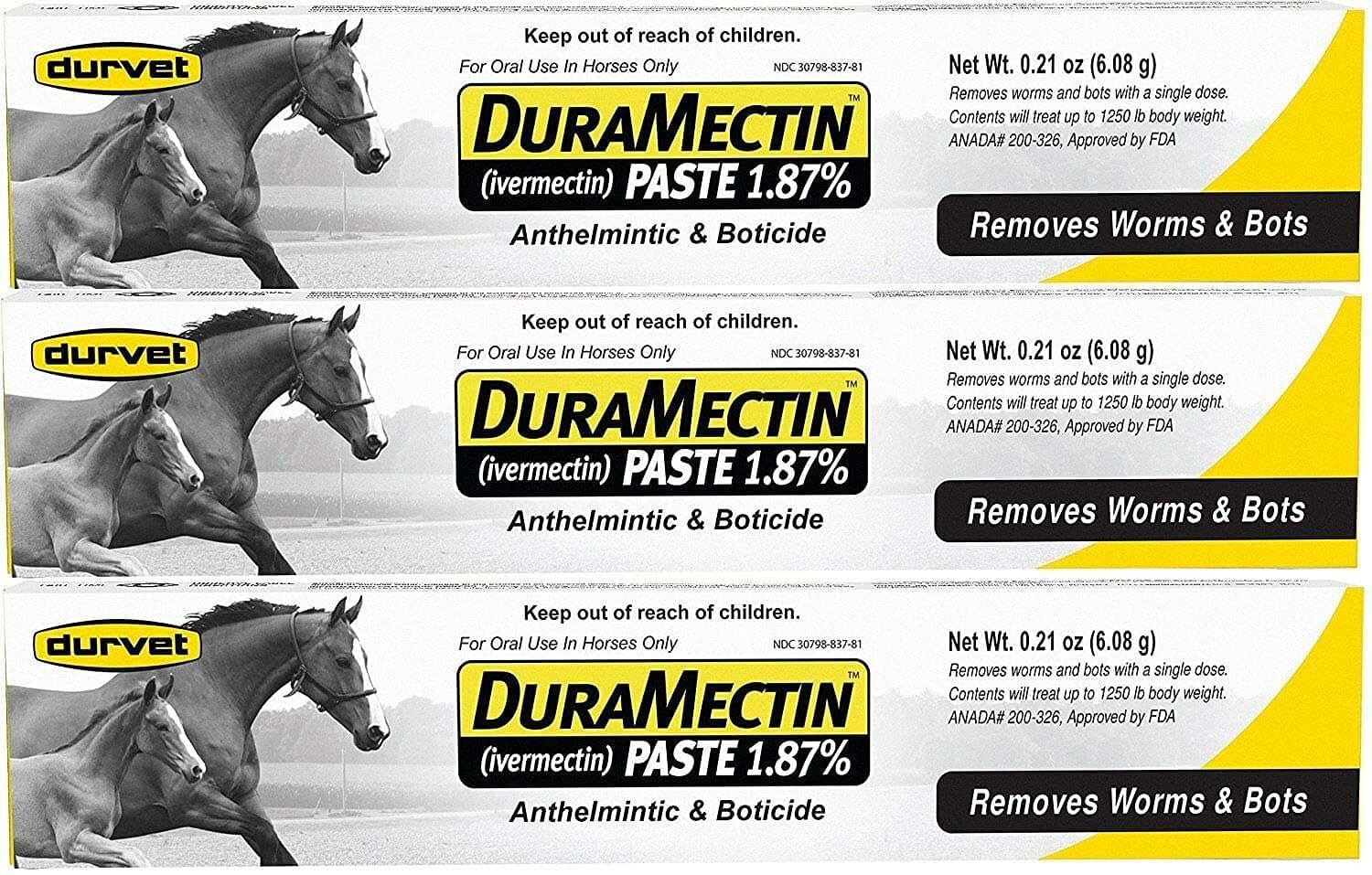 Durvet Duramectin Equine Wormer Paste - 3 Tubes
