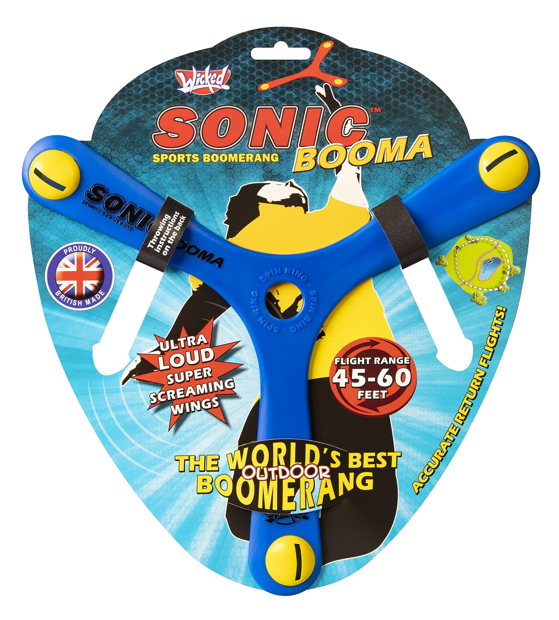 Wicked Sonic Booma - The World's Best Outdoor Boomerang. Ultra Loud Whistle in Flight! Guaranteed Return Flights/Special Memorang Polymer Made. 1 Random Color