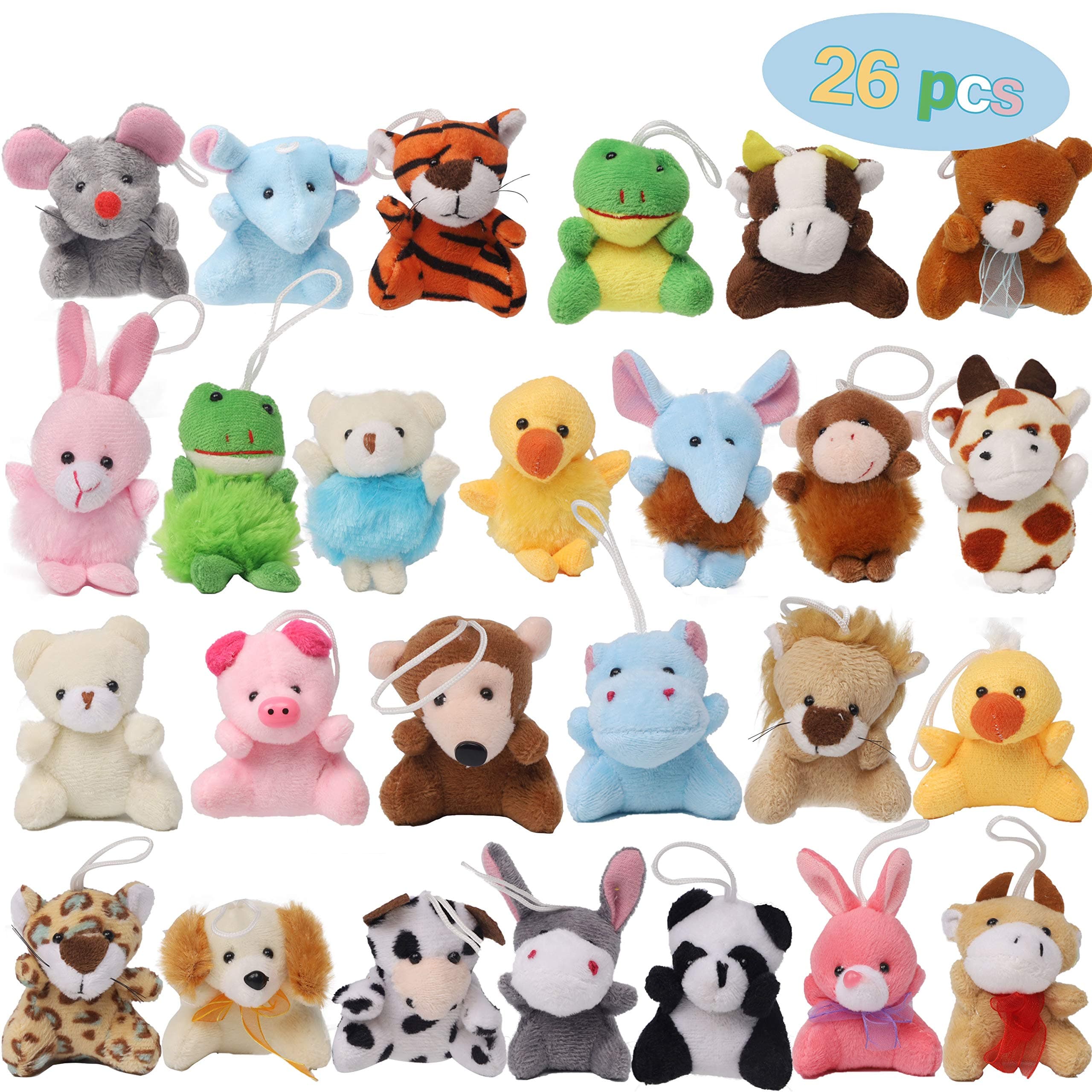 Juegoal 26 Pack Christmas Mini Animal Plush Toy Set, Cute Small Stuffed Animal Keychain Set, Goodie Bag Fillers, Carnival Prizes for Kids, Assortment Kid Valentine Gift Easter Egg Filter Party Favors