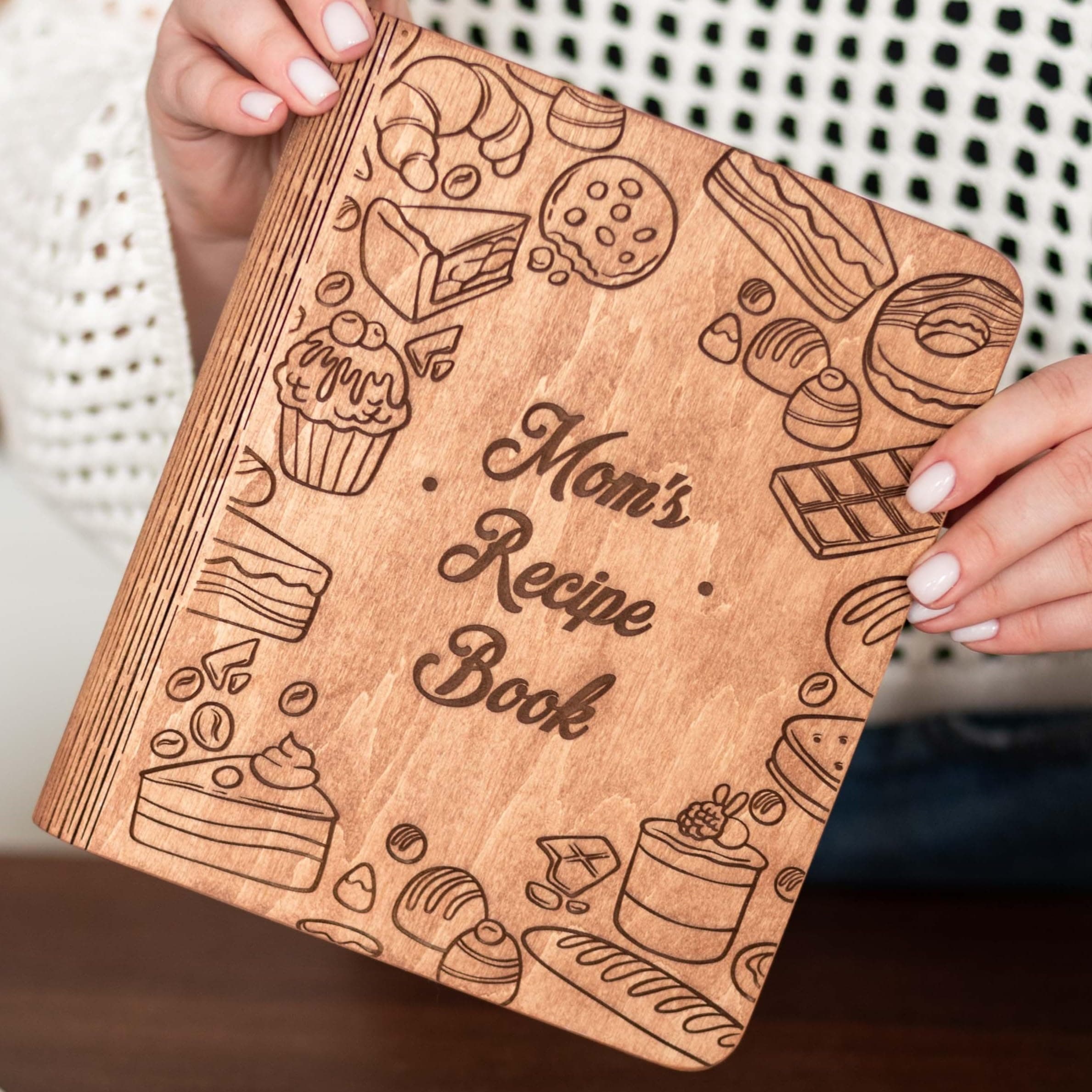 Enjoy The WoodPersonalized Recipe Book Binder - Wooden Blank Family Cookbook Journal to Write in Your Own Recipes - Customized Recipe Binder, Recipe Books to Write in, Hardcover (Medium (A5), Cakes)