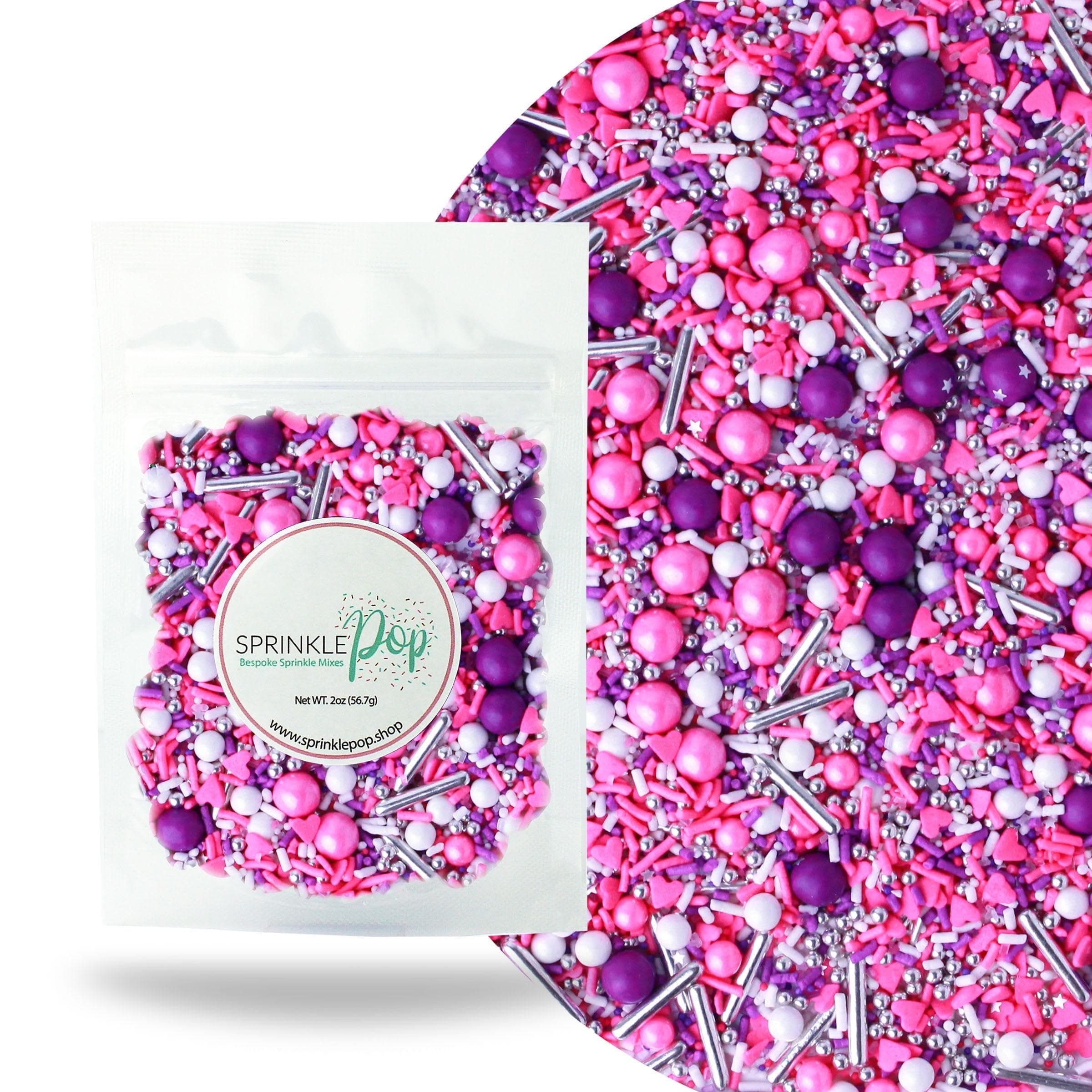 Electric Love Sprinkle Mix| Sprinkles Made In USA By Sprinkle Pop| Hot Pink Purple White Sprinkles With Pink Hearts Confetti| Sprinkles For Decorating Girl Lady Valentines Cupcakes Cakes Cookies, 2oz