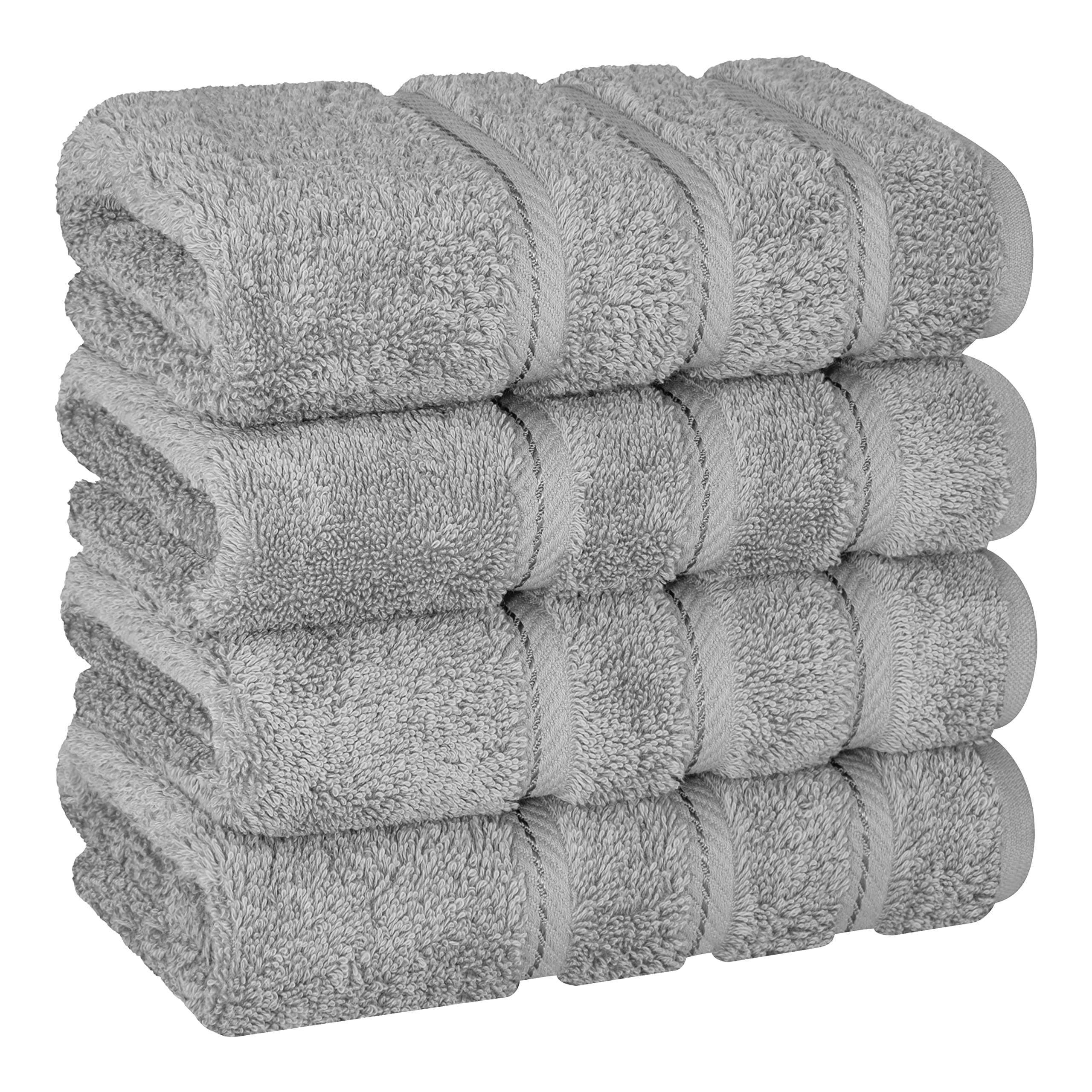 Luxury Hand Towels for Bathroom, 600 GSM Heawy Weight 16x28 Size 100% Cotton Turkish 4 Piece Hand Face Towel Set, Light Grey Hand Towels