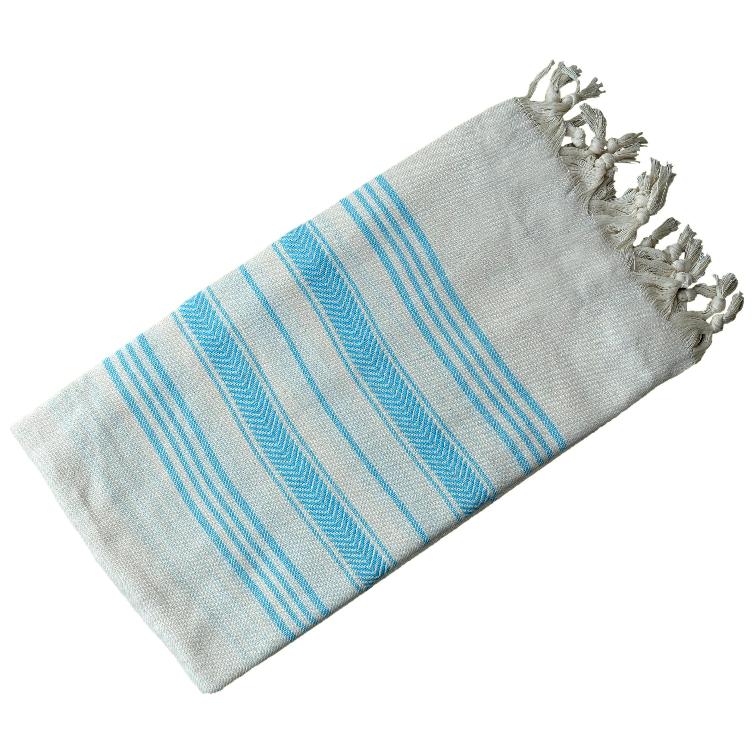 Dandelion - Ivory Basic Pattern - Naturally-Dyed Cotton Turkish Towel Peshtemal - 71x39 Inches - Azure