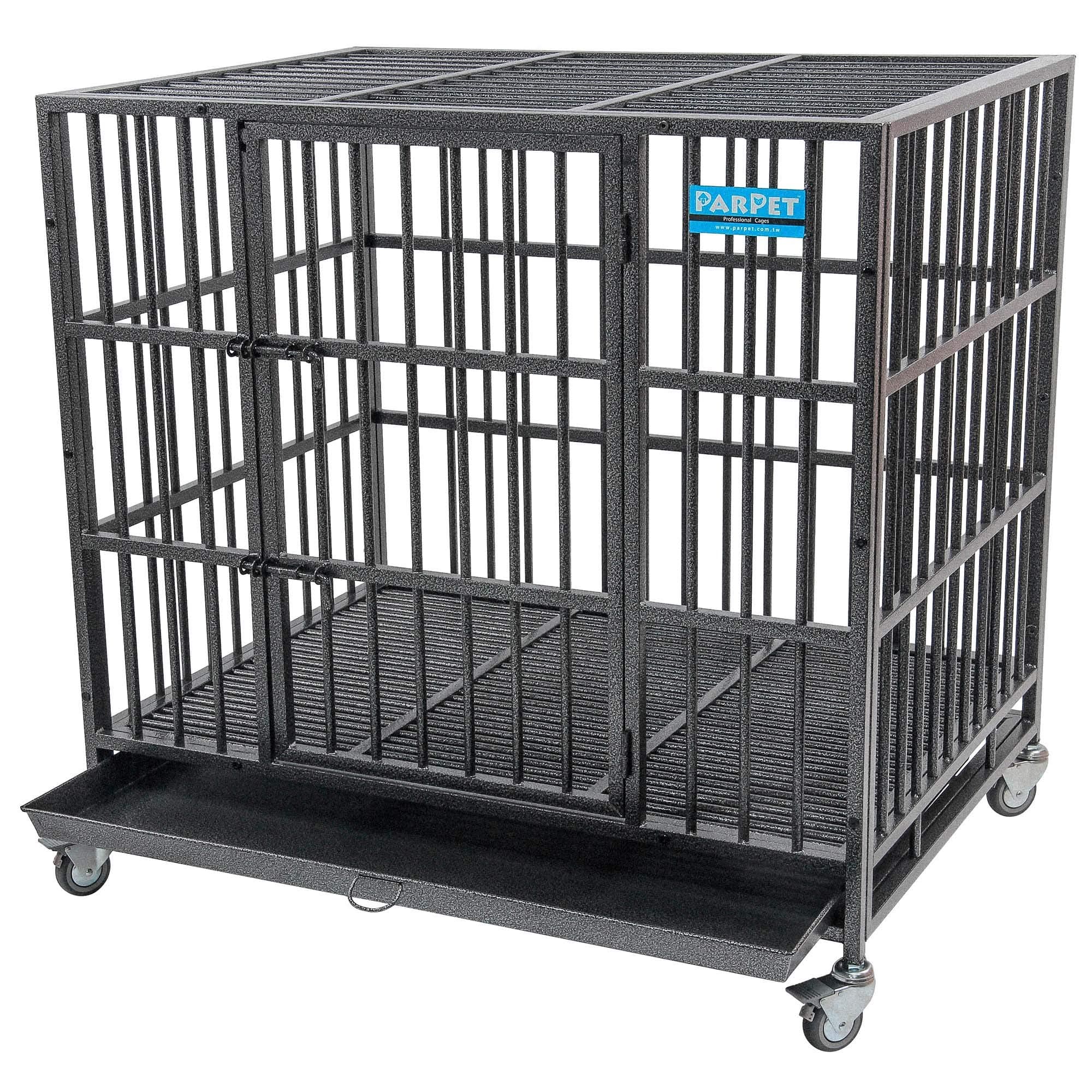PARPET 42 Inch Empire Heavy Duty Dog Crate with Wheels/Steel Tray for Large Dogs, Hammertone