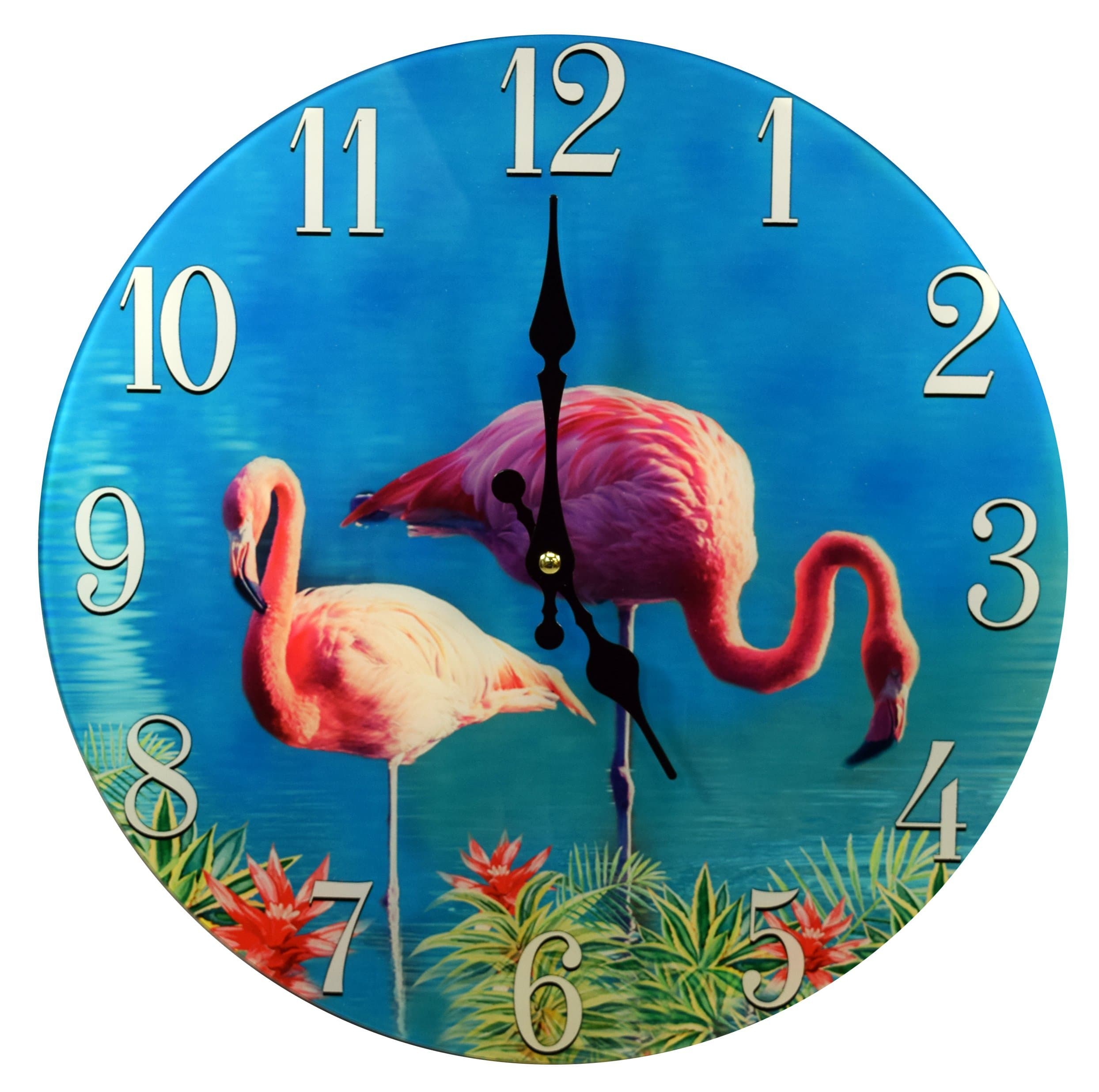 Flamingo Glass Wall Clock New 13"X 13" Home Wall Decor Coastal Nautical Beach