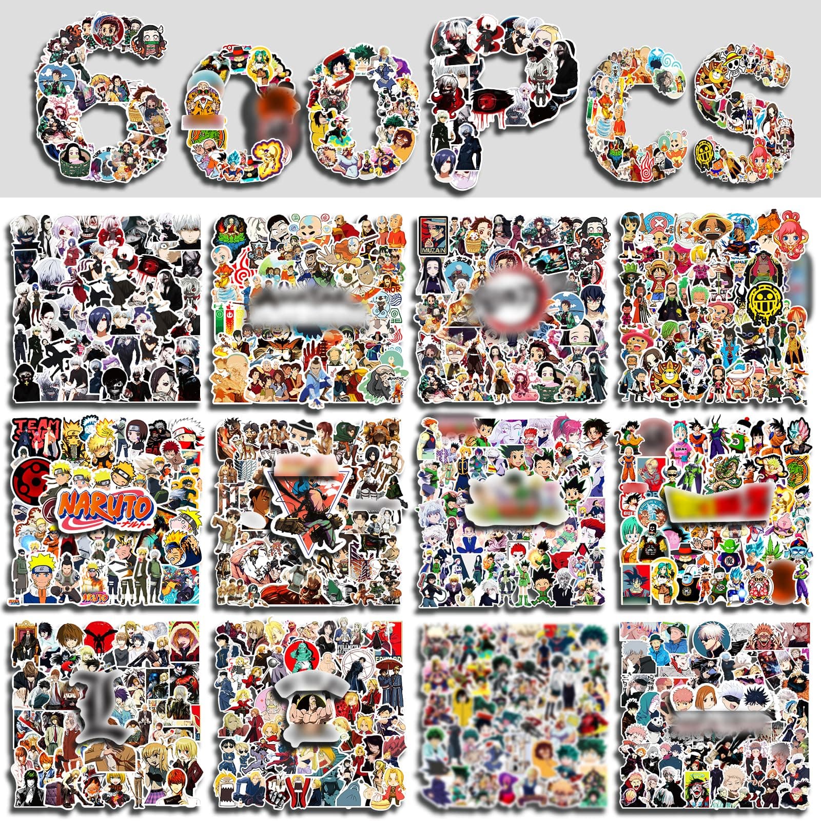 Arme Large Anime Stickers Mixed Pack,600Pcs Mixed with Classic Anime Theme Sticker Pack,Vinyl Waterproof Stickers Decals for Bottles, Laptops, Skateboards&Notebooks, Stickers for Adults&Kids&Teens