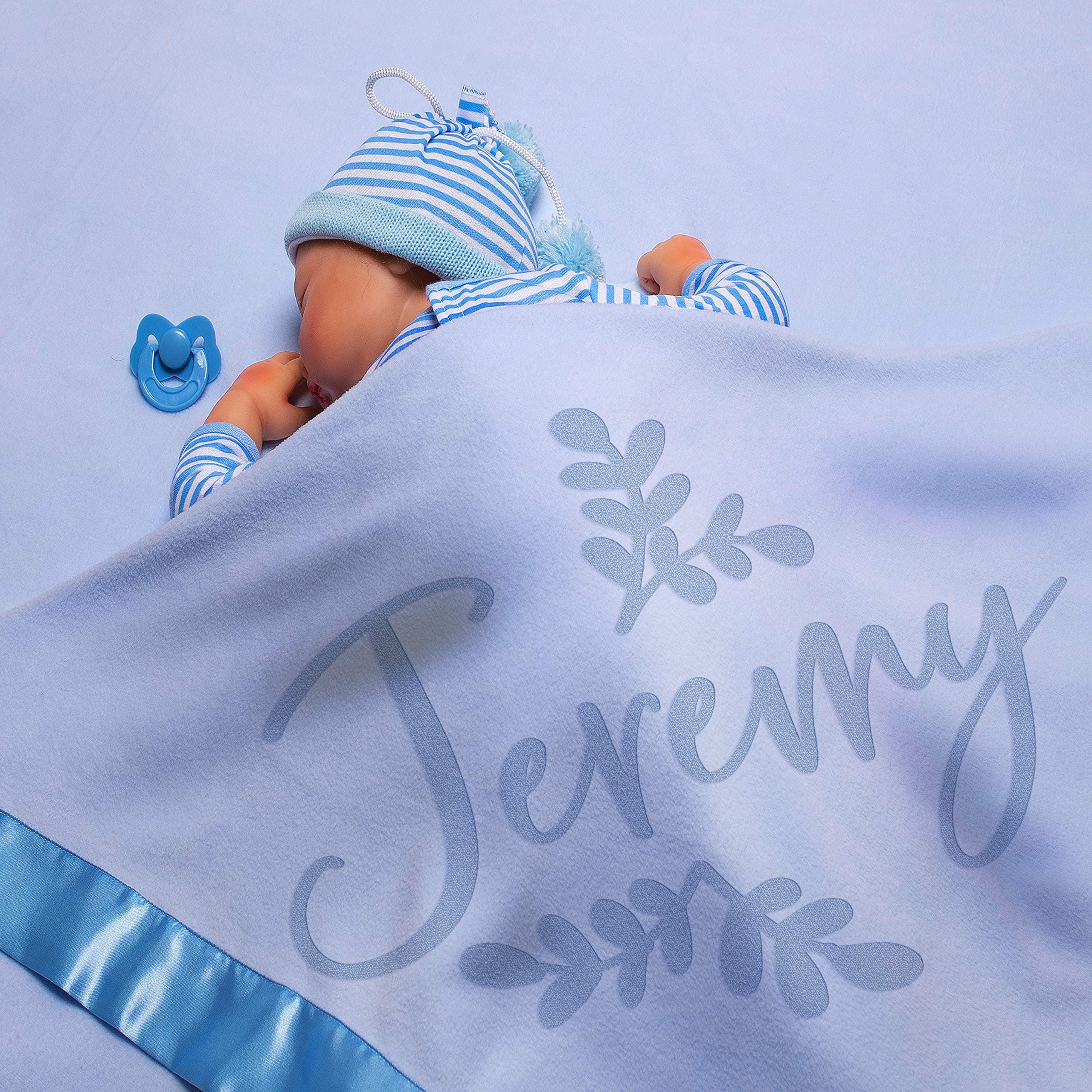 Be Burgundy Personalized Baby Blankets with Name - Large Baby Receiving Blanket - 36x36 in | Satin Trim, Fleece | Blue - Baby Boy Gifts, Welcome Baby Gifts for Newborns, Leaf
