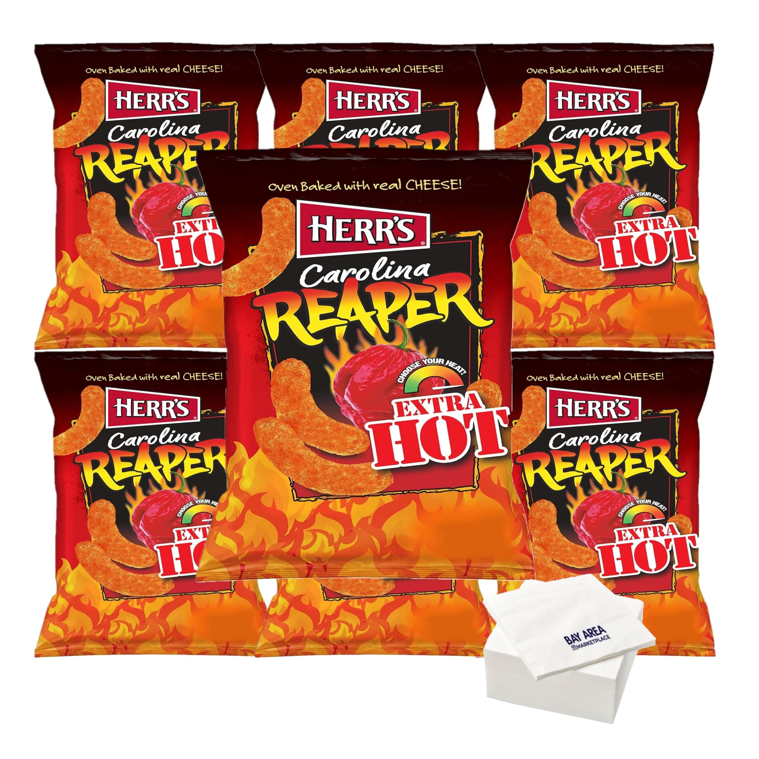 Herr's Carolina Reaper Cheese Curls, 2.75 ounce bags, Pack of 6