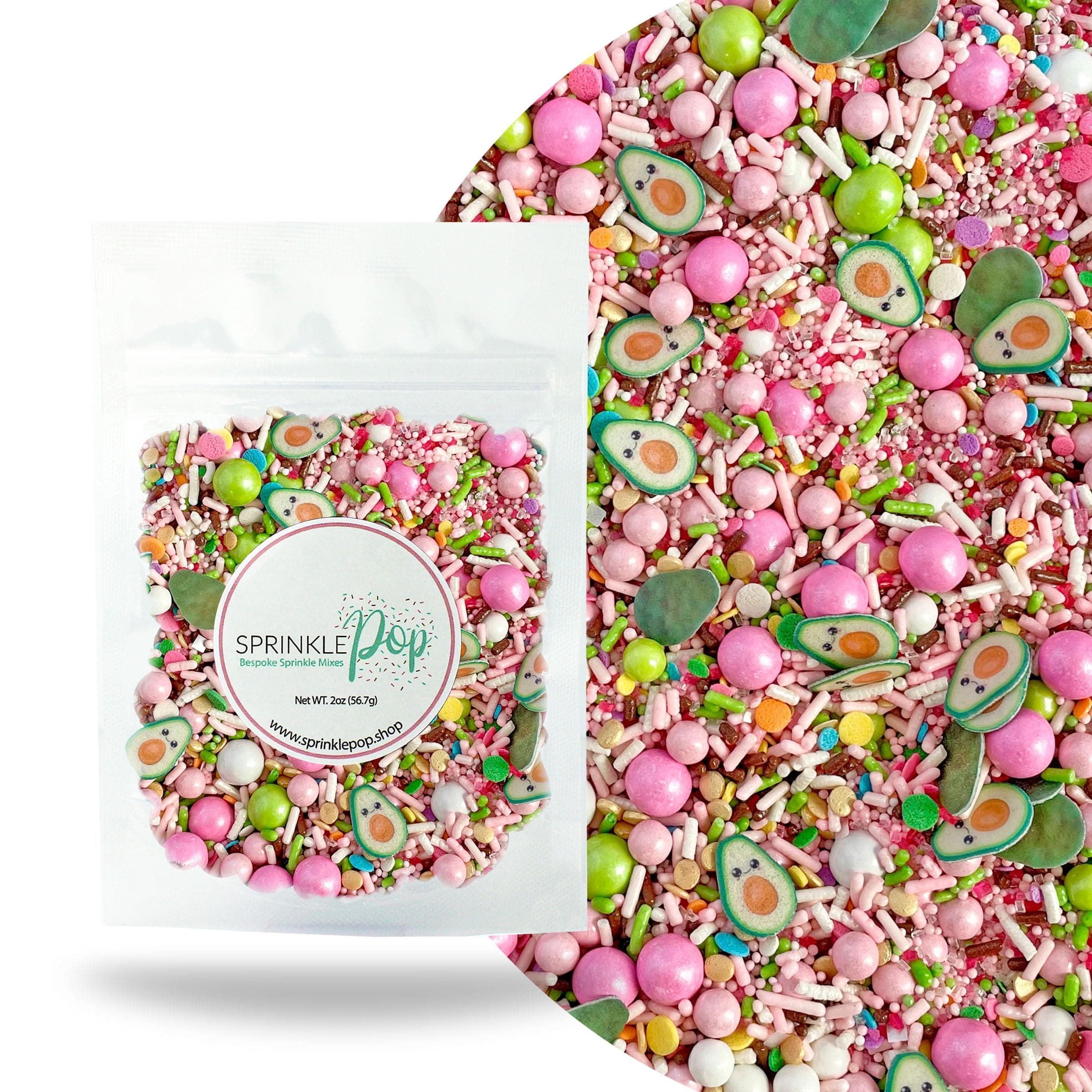 Hass Queen Sprinkle Mix| Made In USA By Sprinkle Pop| Shades Of Pink, Lime Green Sprinkles With Smiley Avocado Wafer Papers and Pastel Rainbow Hints| Sprinkles For Decorating Cake Cupcakes Cookie, 2oz