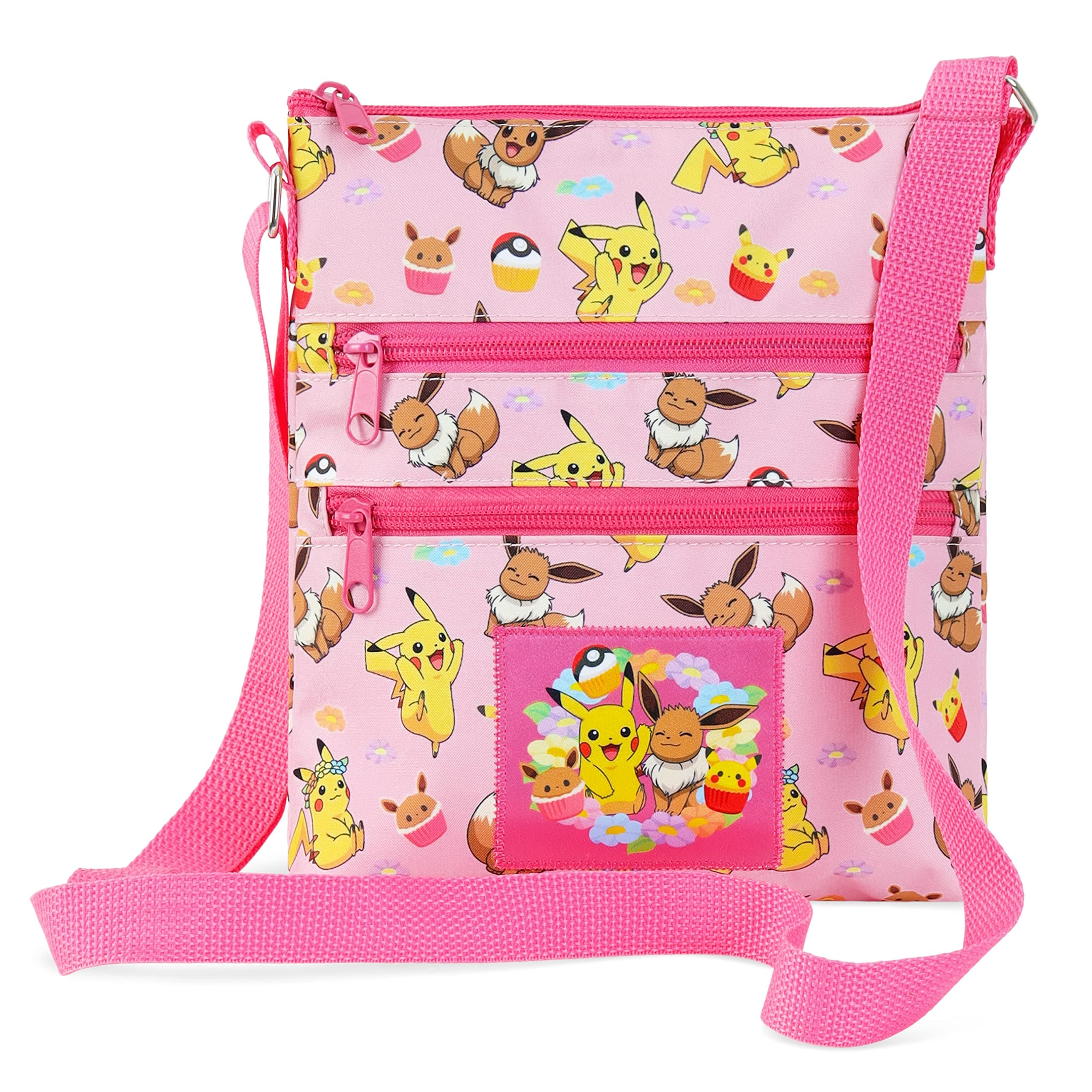 Pokemon Bag for Girls Teens Cross Body Shoulder Bag Pikachu Eevee Adjustable Strap Travel Holiday Anime Gifts for Girls