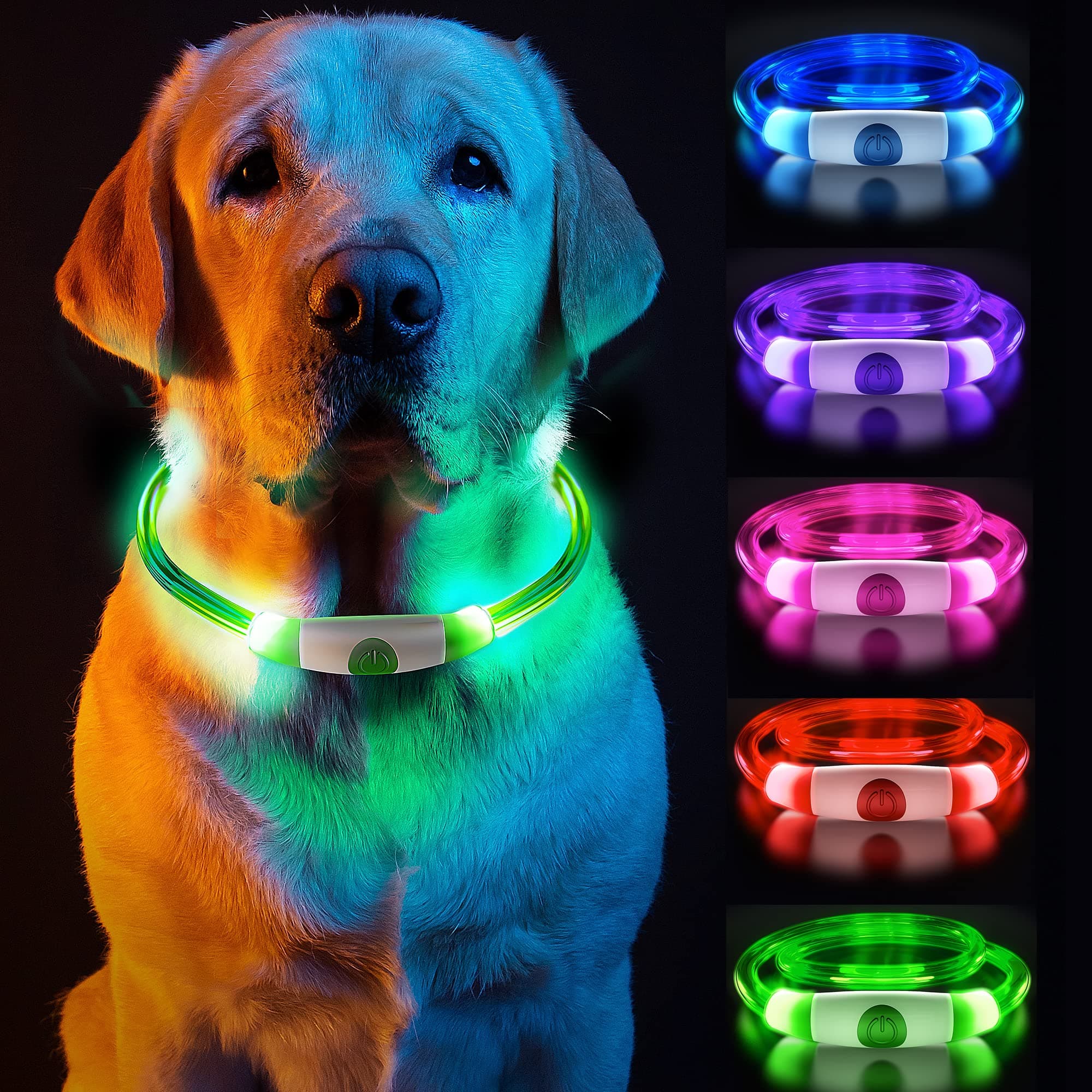 Dog Collar light for the dark, Silicone Collar Flashing Led Light for pets- USB Rechargeable - Makes Your Dog Visible