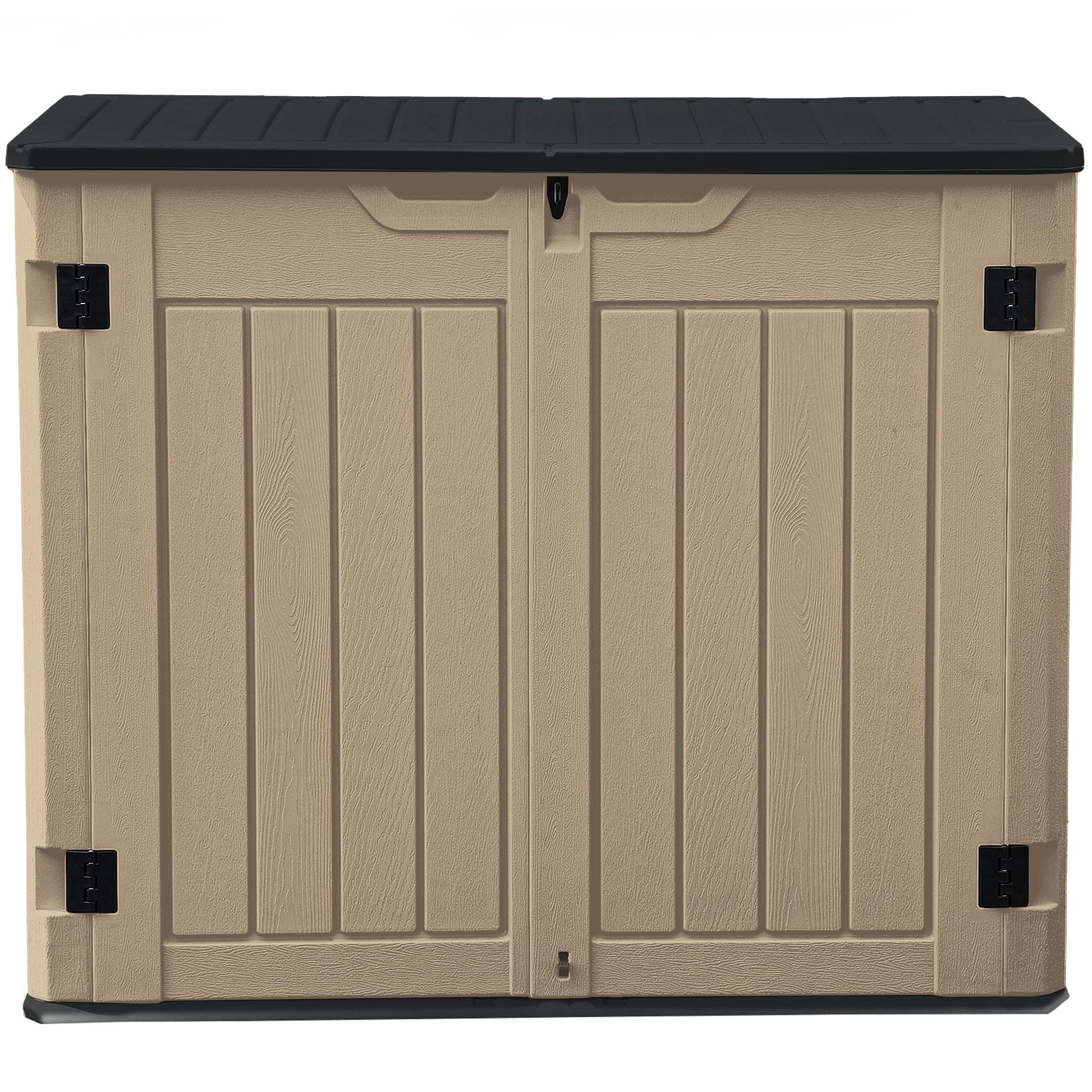 DWVO 35 Cu Ft Outdoor Horizontal Storage Shed w/o Shelf, 39 in Height Storage Sheds Lockable and Waterproof, Weather Resistant Resin Tool Shed for Storing Garden Tools, Brown