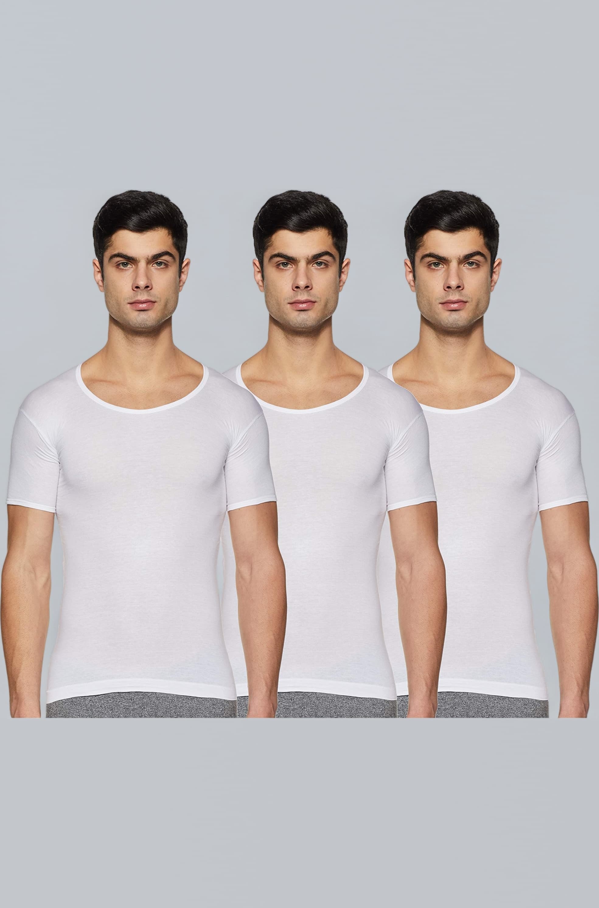 Rupa Jon Men Cotton Half Sleeve Vest | Round Neck Soft Innerwear for Daily Comfort | Breathable, Stretchable Fabric | Pack of 3