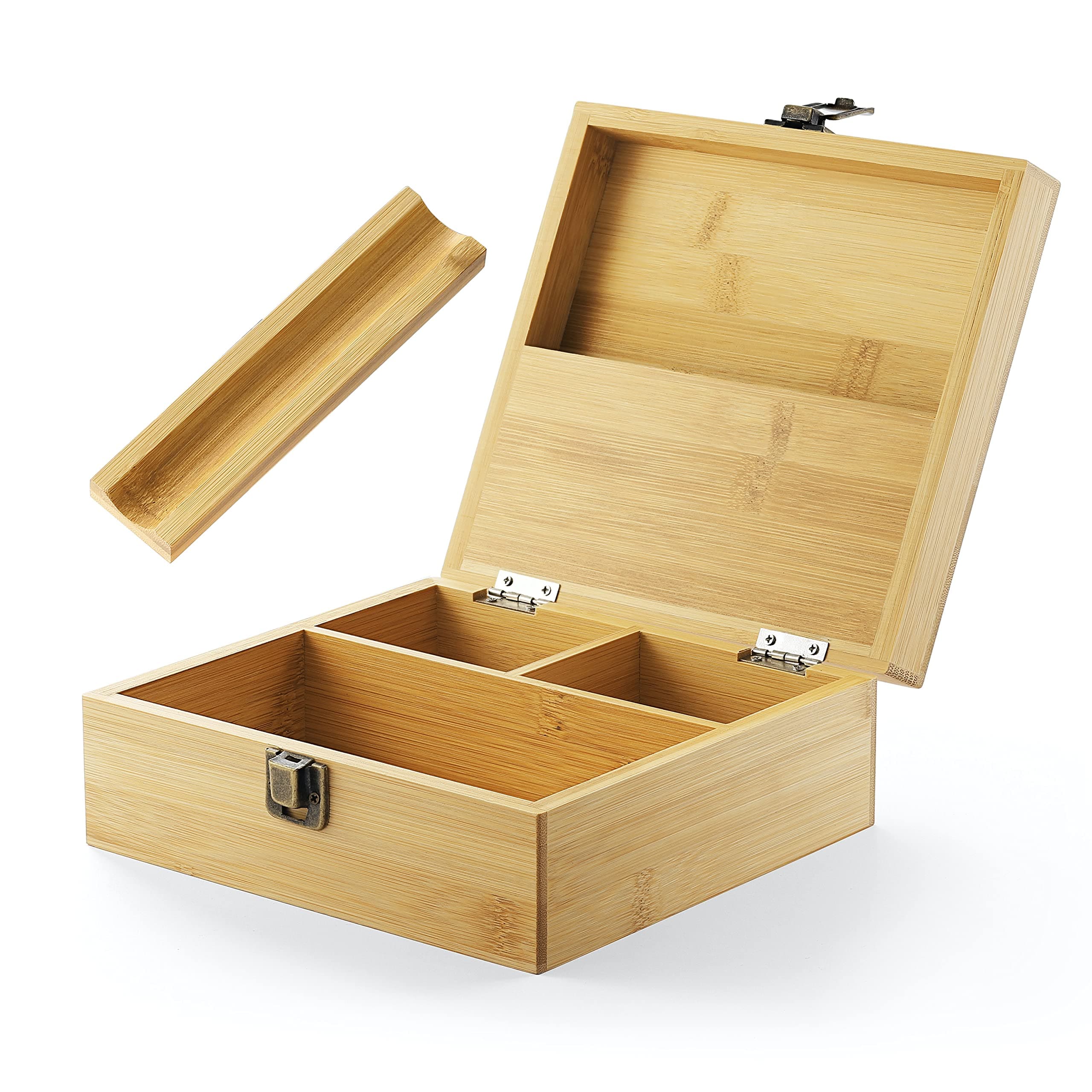 beka. Bamboo Storage Box with Multi-Purpose Tray - Large Premium Handmade Wooden Box with Hinged Lid - Organize All Your Essentials - 7.5 x 7 x 3 Inches