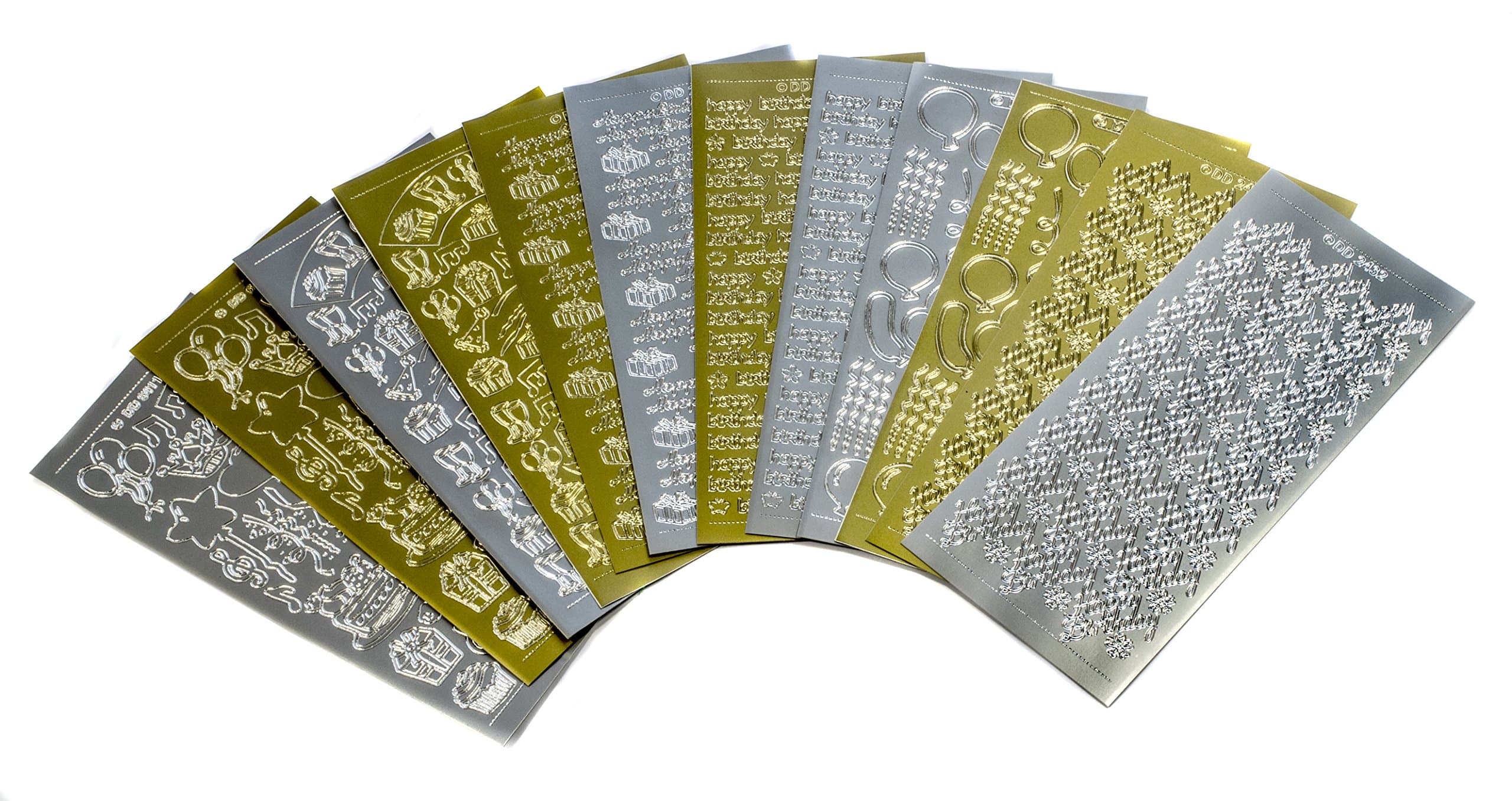 Doodey Birthday Peel Set Card Making and Scrap Booking 6 Designs Silver, 12 Stickers in Total, Gold and Sliver, 23x10x1 cm