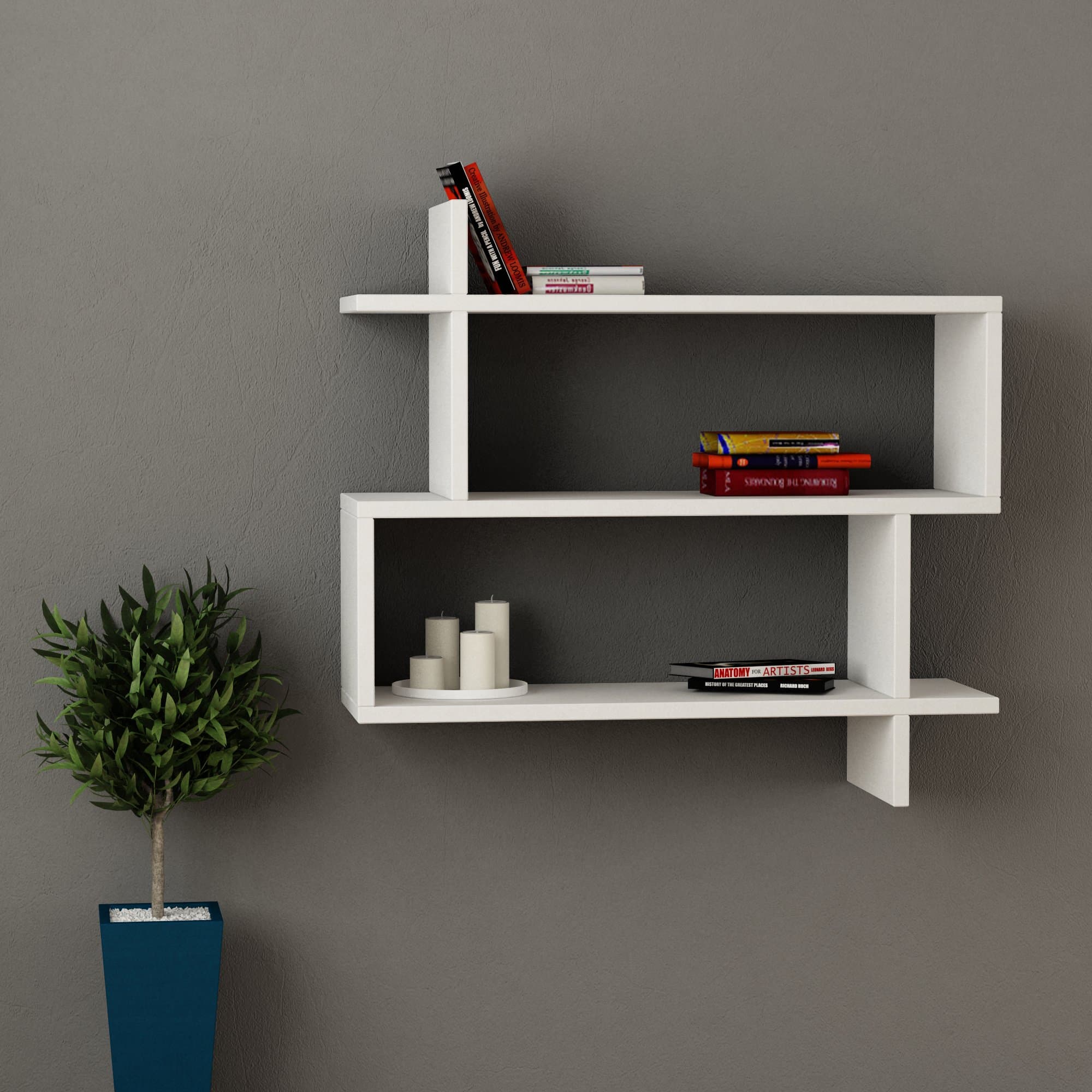 Decortie Paralel Modern Wall Shelf White 27,6 inch x 25,6 inch x 8,7 inch