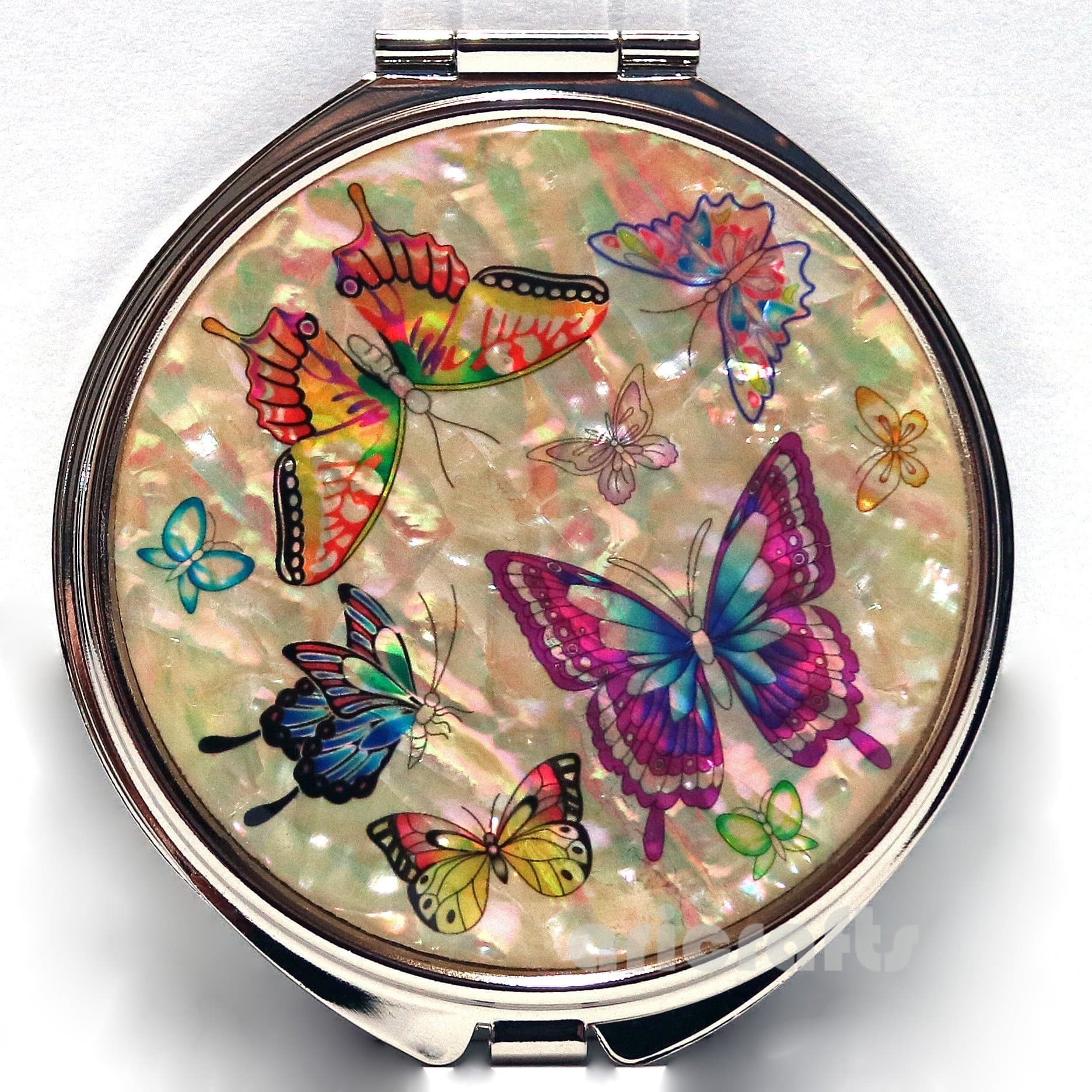 Ari CraftsMother of Pearl Compact Portable Cosmetic Makeup Round Mirror Handbag Purse Pocket Hand Mirror Metal Mirror Portable Mirror